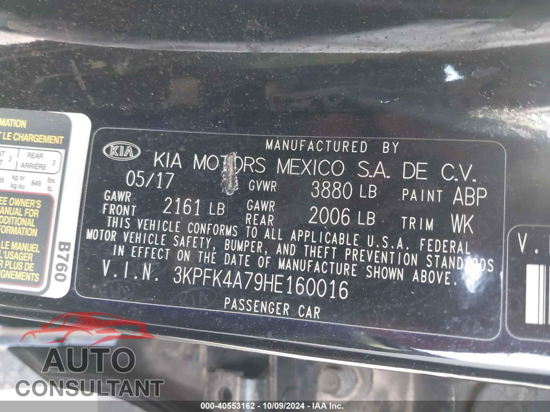 KIA FORTE 2017 - 3KPFK4A79HE160016