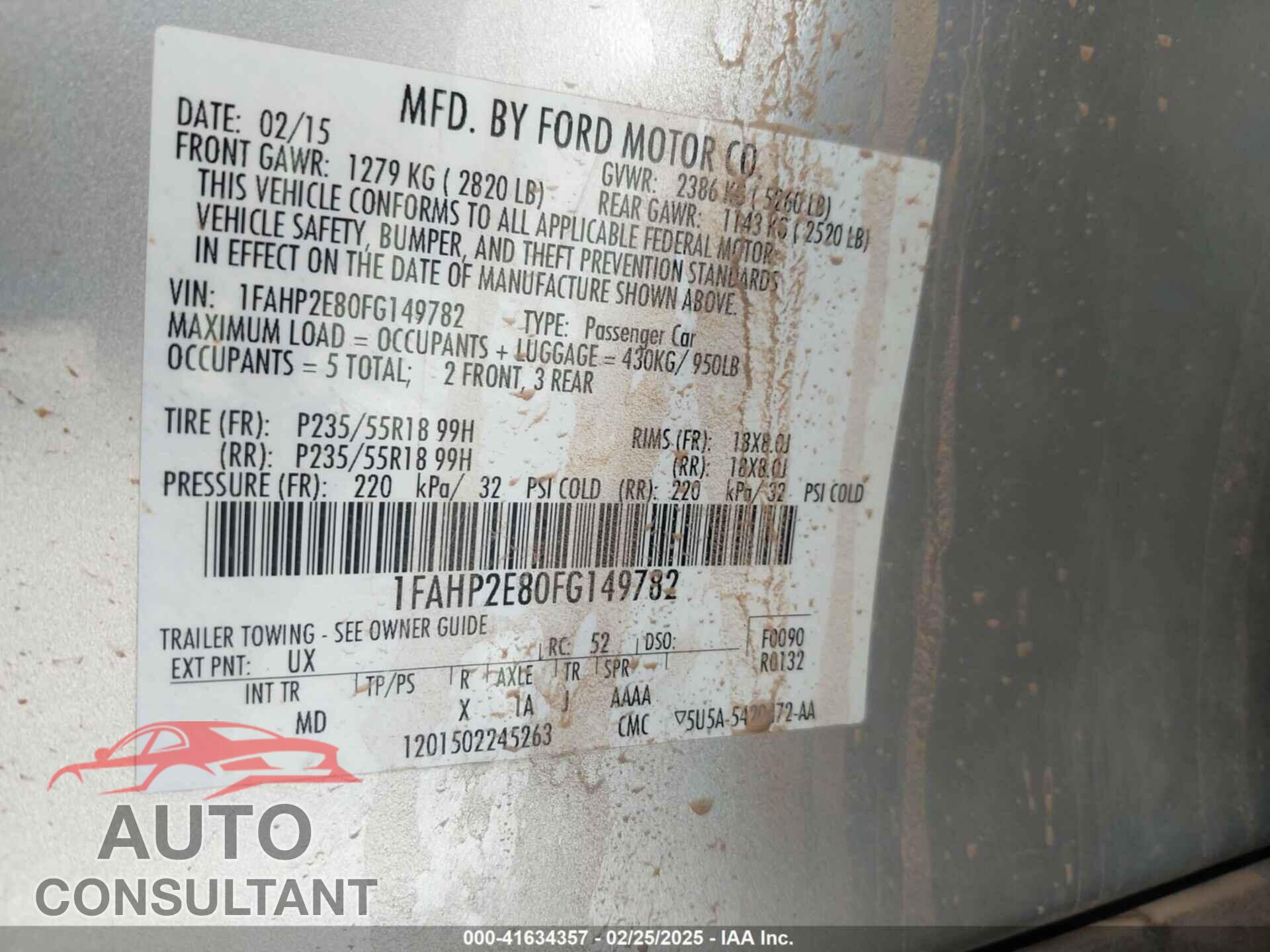 FORD TAURUS 2015 - 1FAHP2E80FG149782