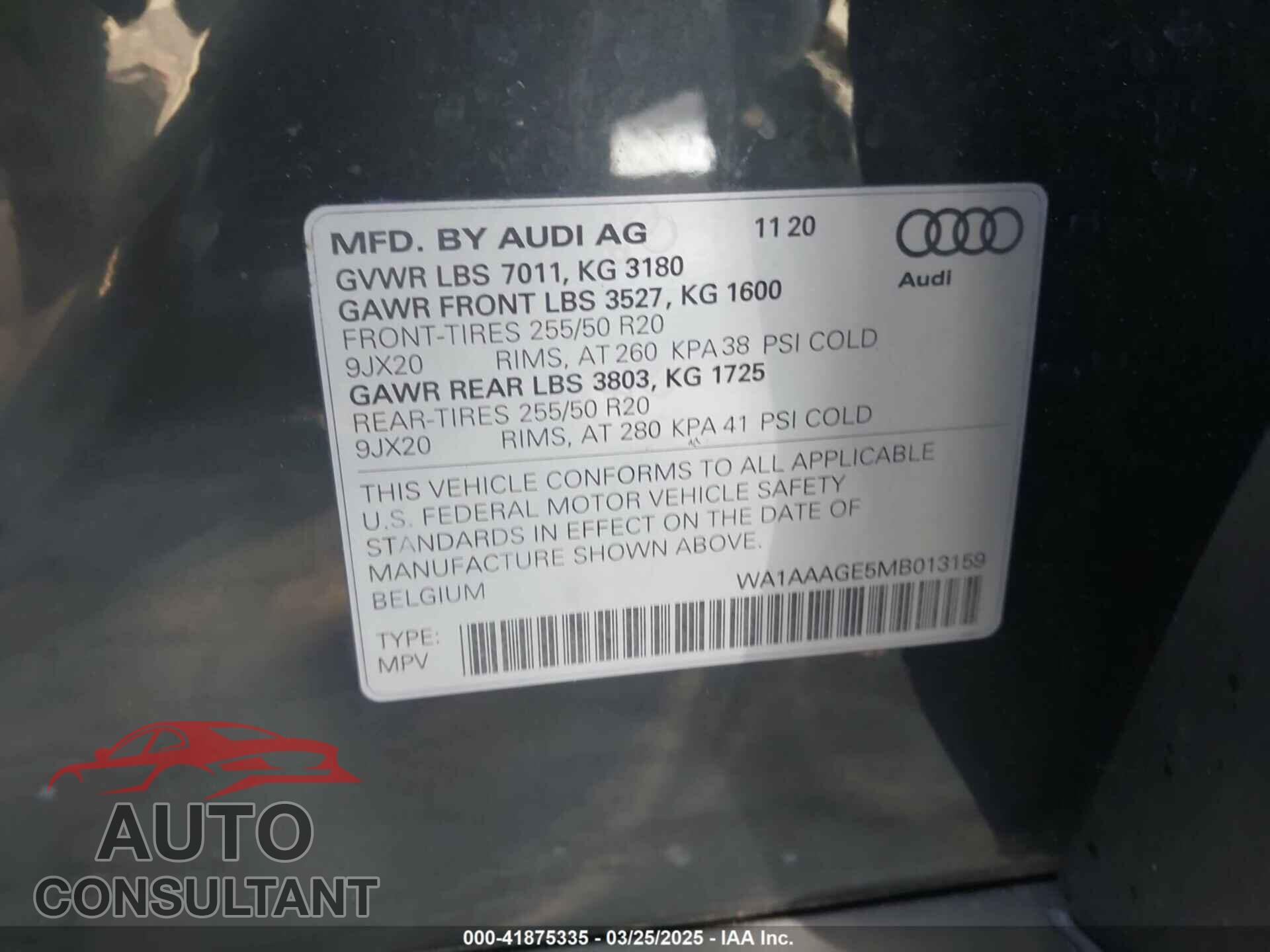 AUDI E-TRON 2021 - WA1AAAGE5MB013159