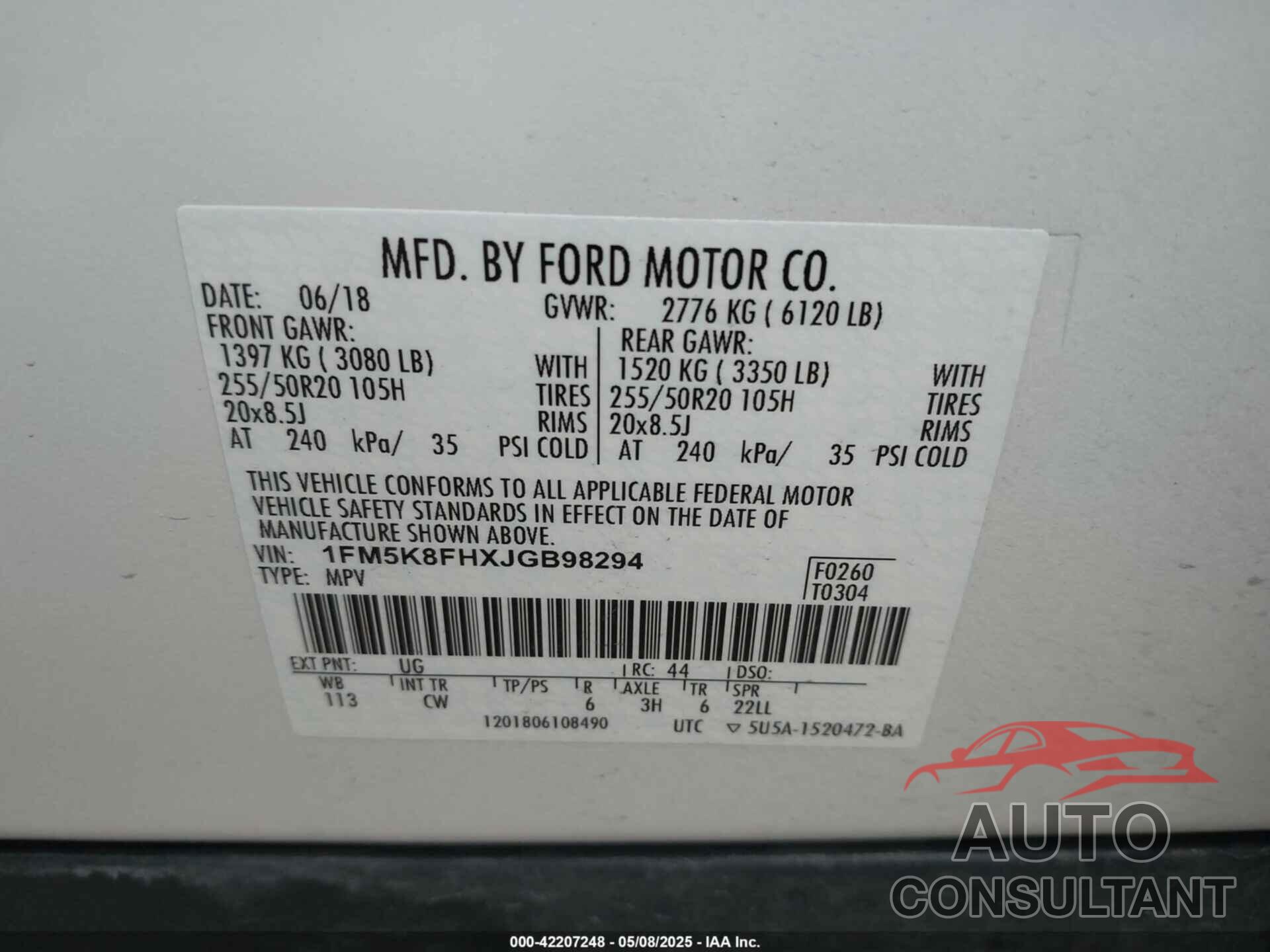 FORD EXPLORER 2018 - 1FM5K8FHXJGB98294