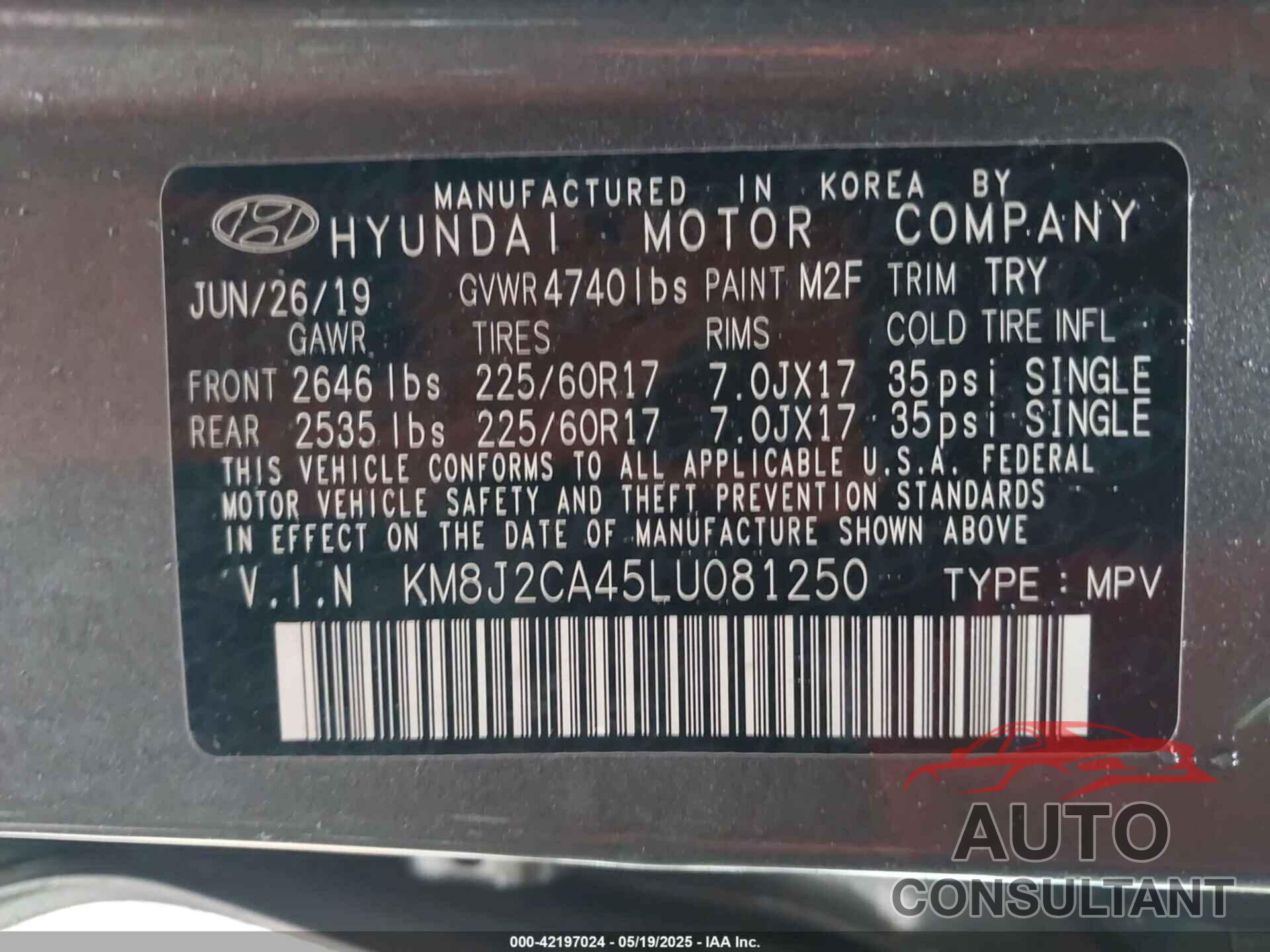 HYUNDAI TUCSON 2020 - KM8J2CA45LU081250