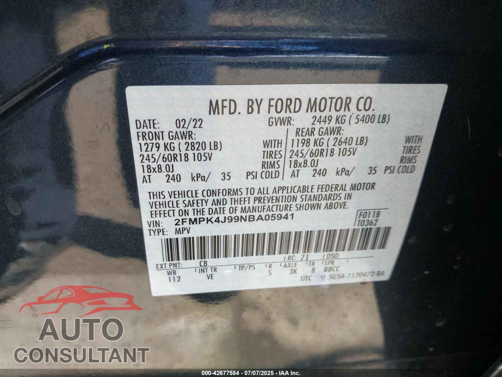 FORD EDGE 2022 - 2FMPK4J99NBA05941