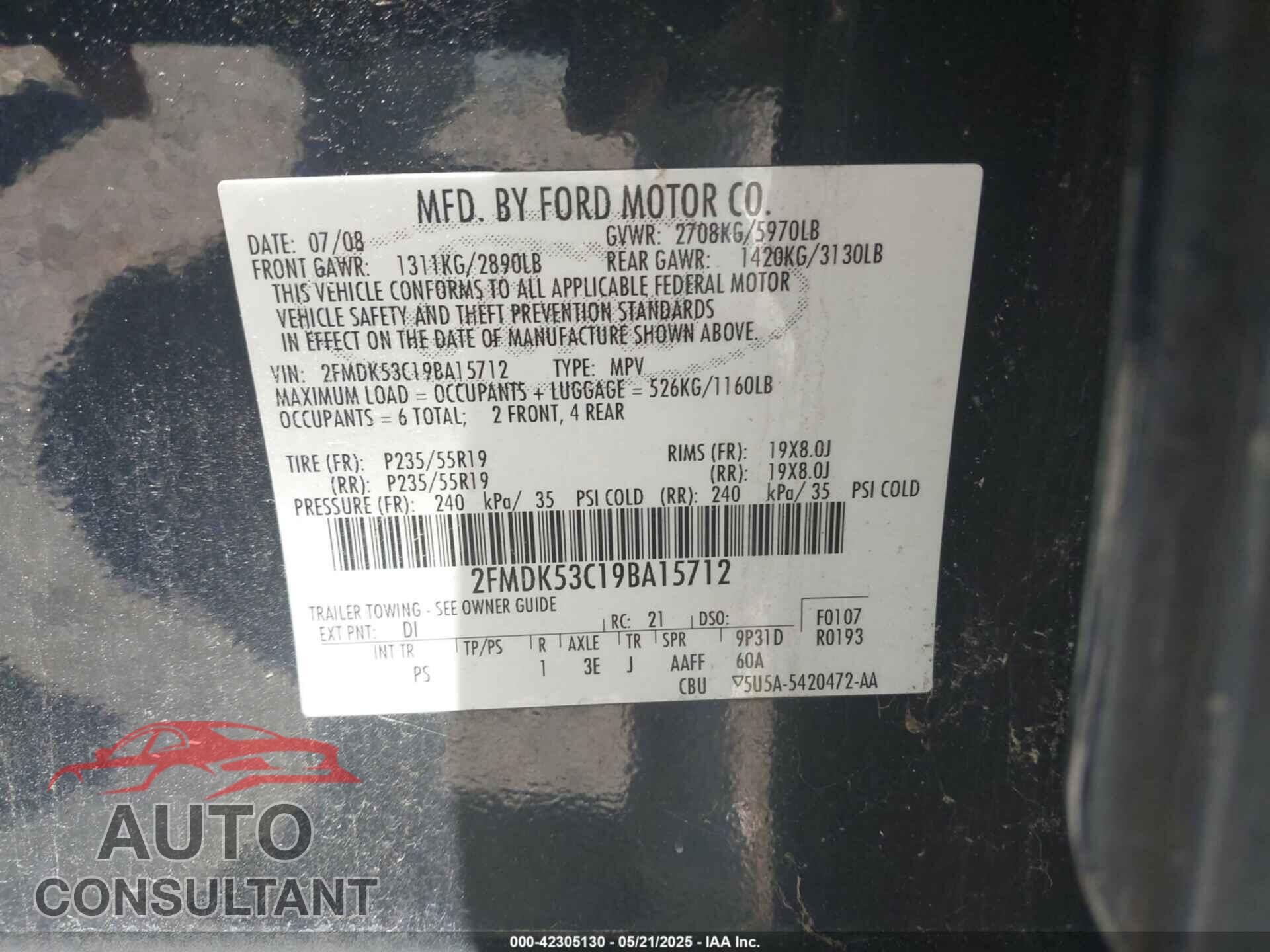 FORD FLEX 2009 - 2FMDK53C19BA15712