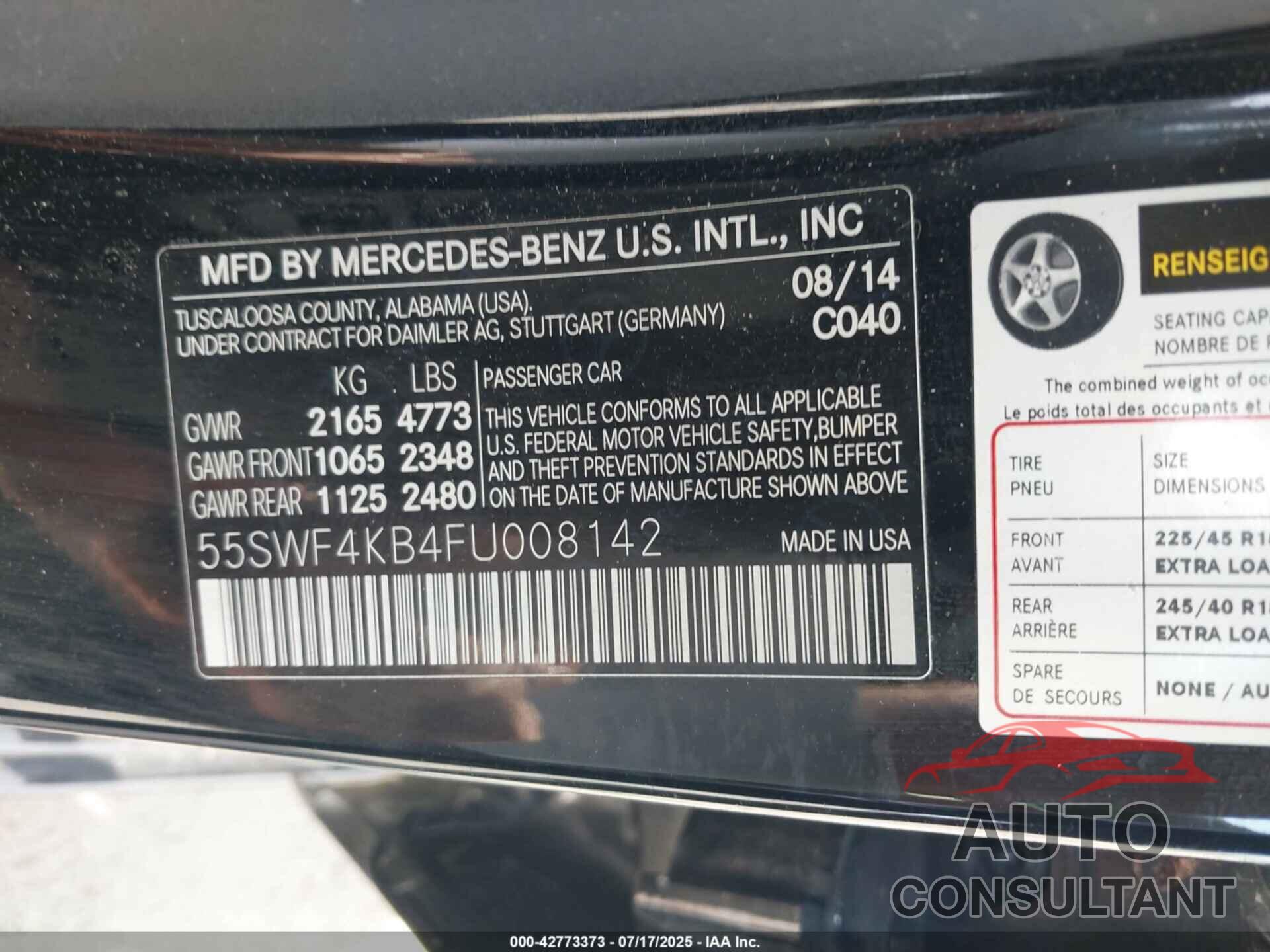 MERCEDES-BENZ C 300 2015 - 55SWF4KB4FU008142