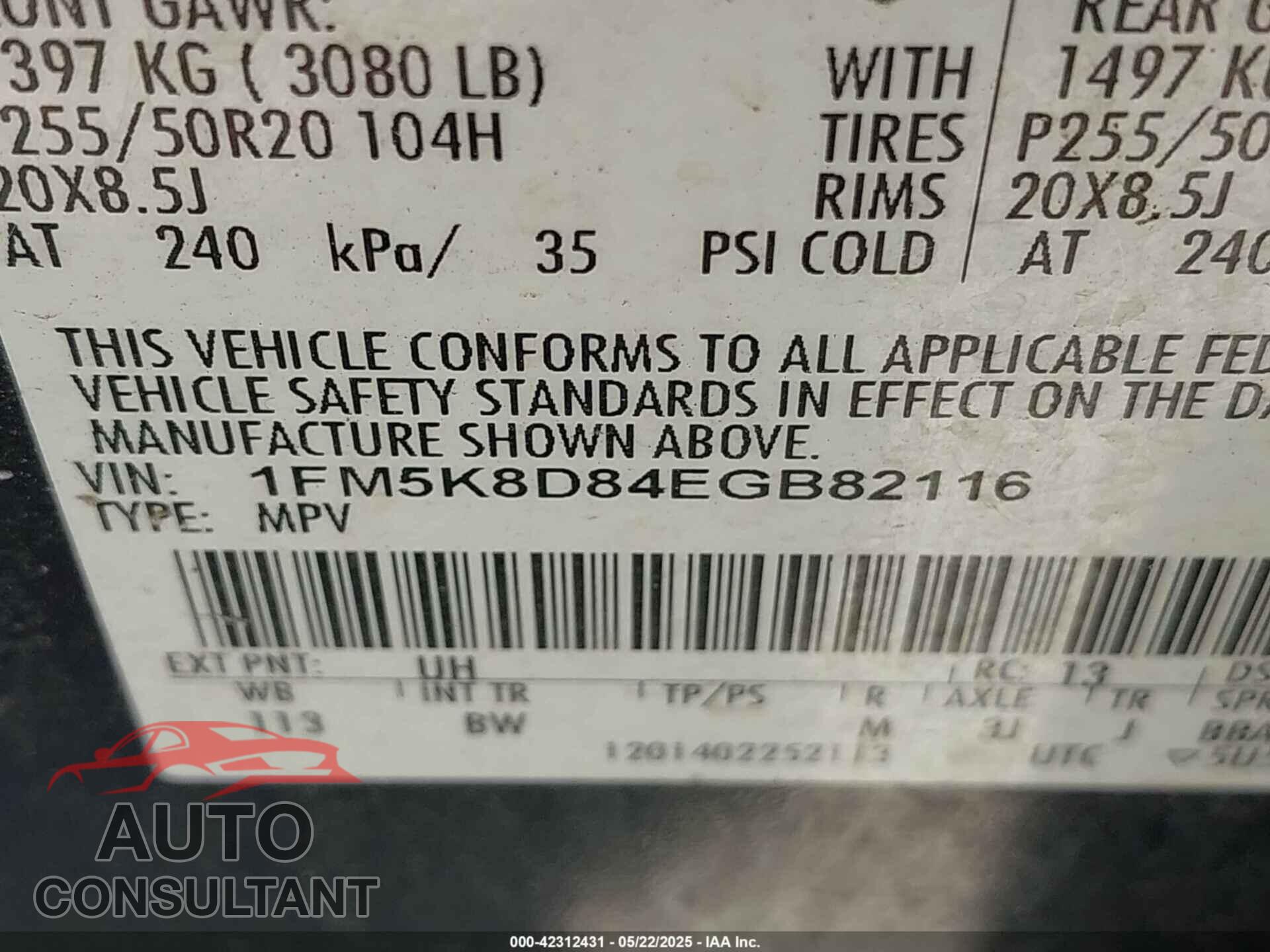 FORD EXPLORER 2014 - 1FM5K8D84EGB82116