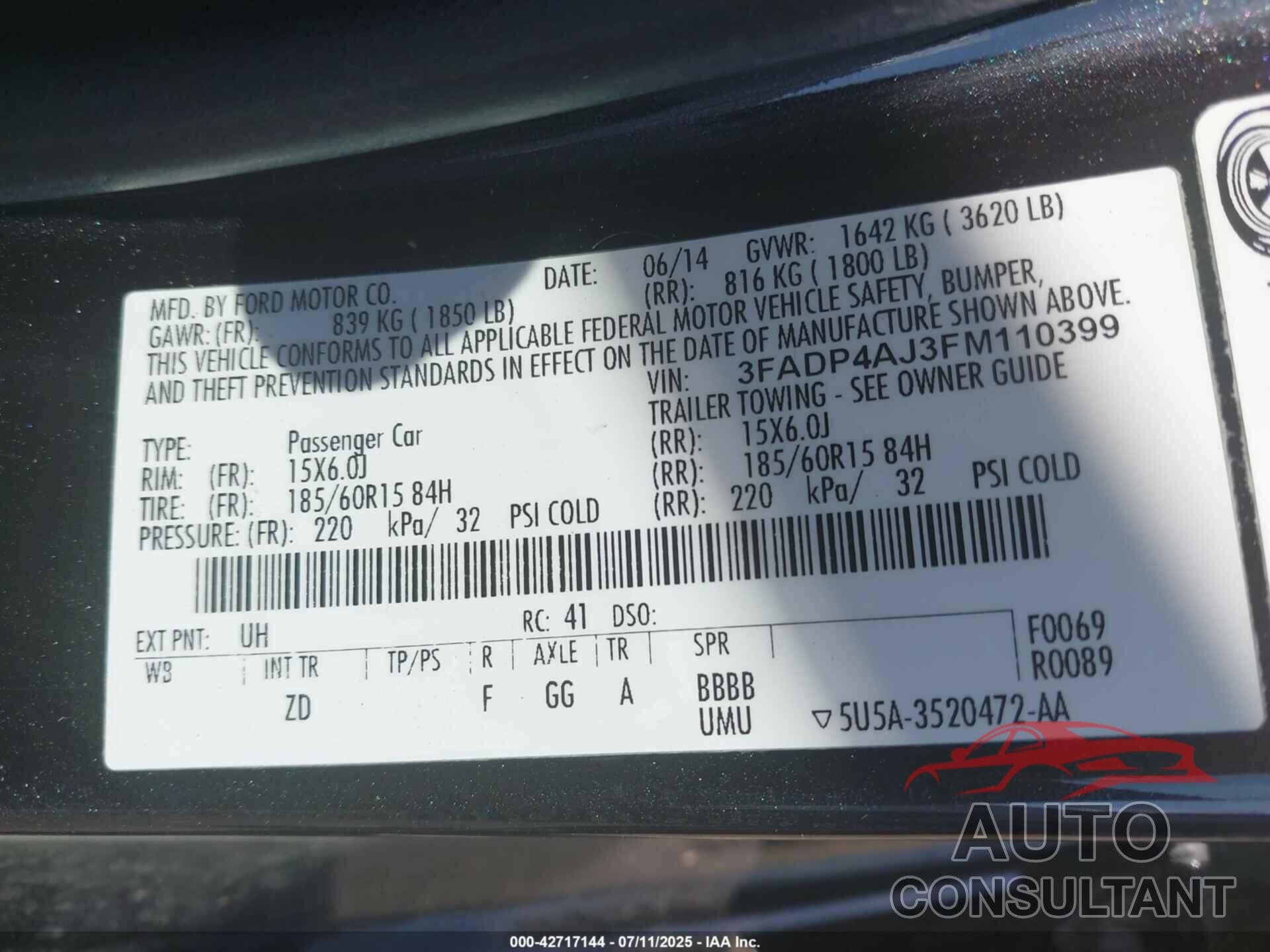 FORD FIESTA 2015 - 3FADP4AJ3FM110399