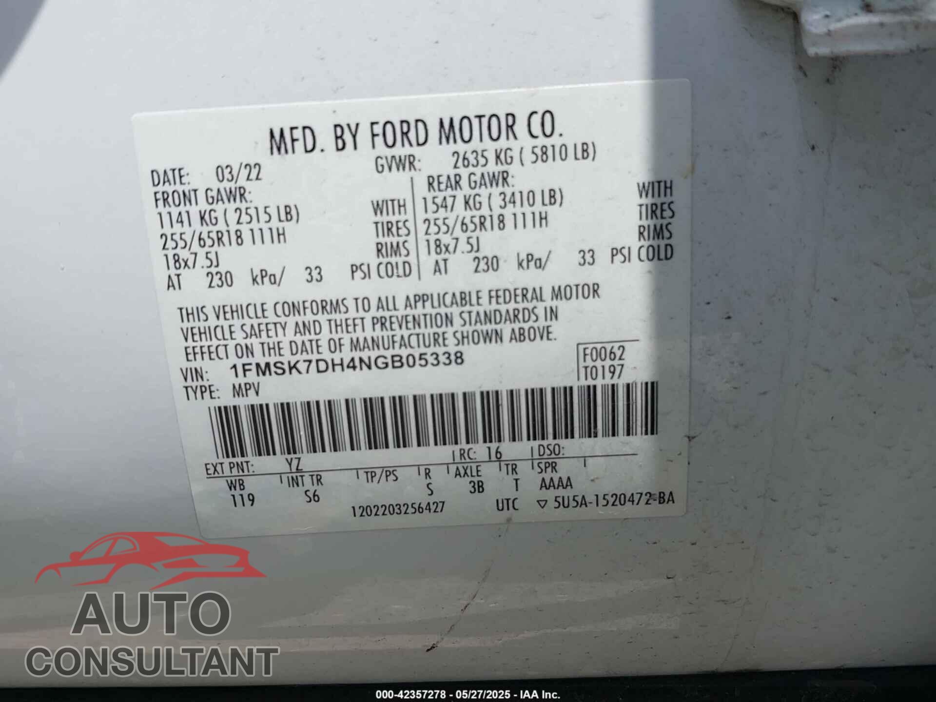 FORD EXPLORER 2022 - 1FMSK7DH4NGB05338