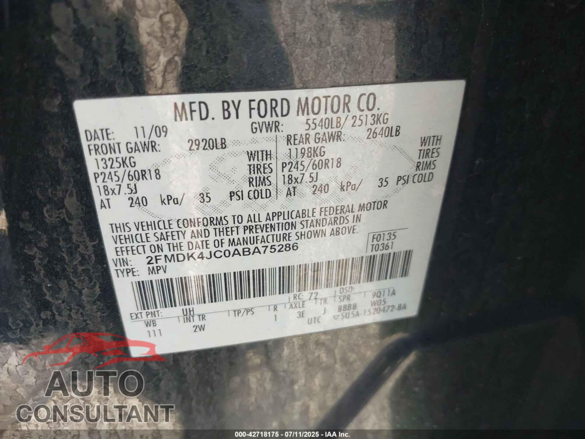 FORD EDGE 2010 - 2FMDK4JC0ABA75286