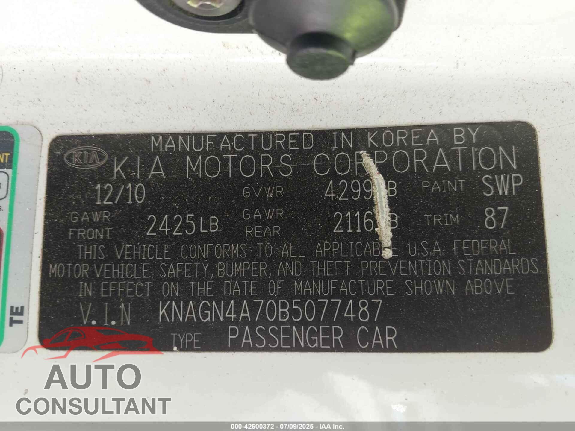 KIA OPTIMA 2011 - KNAGN4A70B5077487