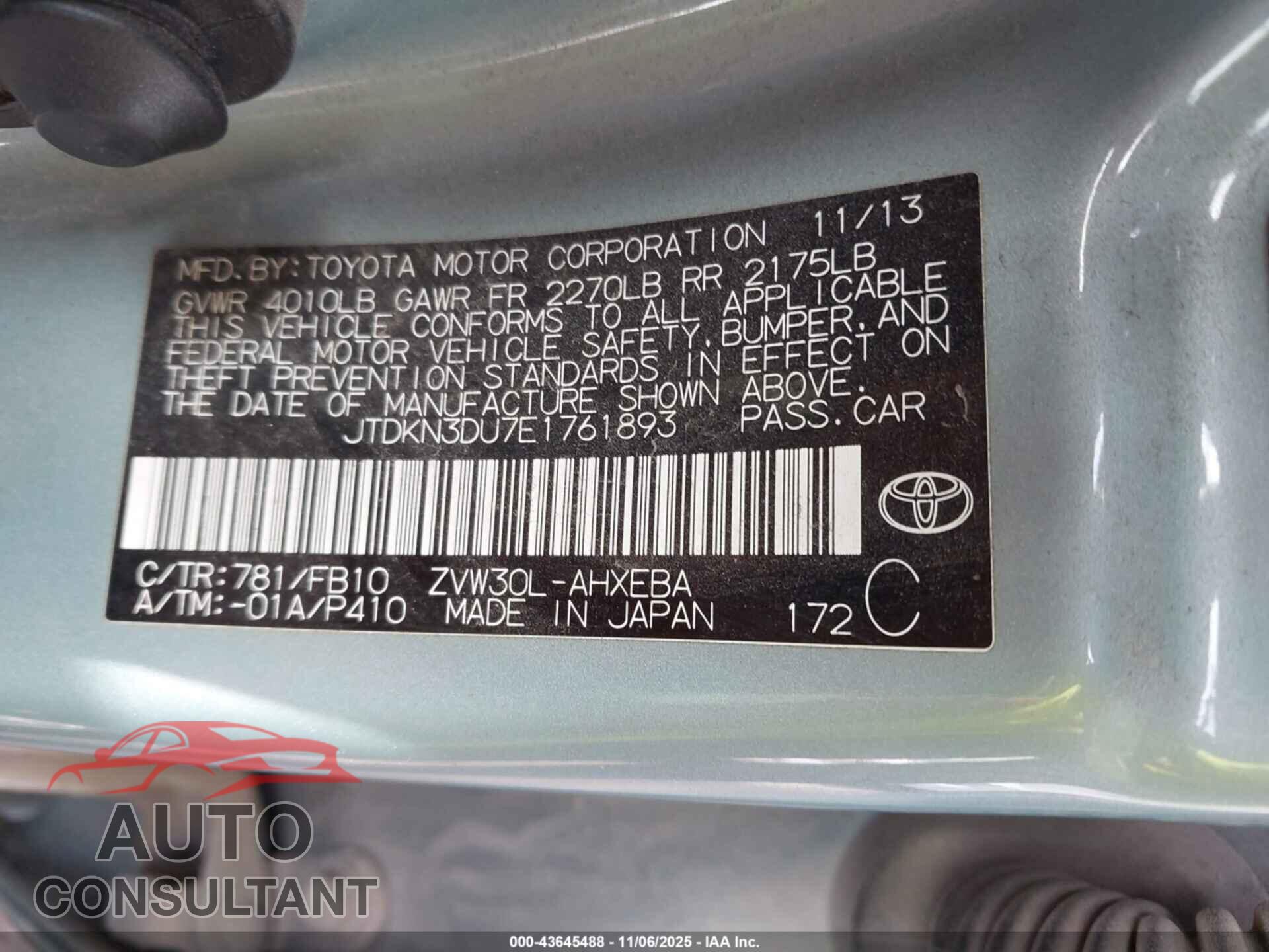 TOYOTA PRIUS 2014 - JTDKN3DU7E1761893