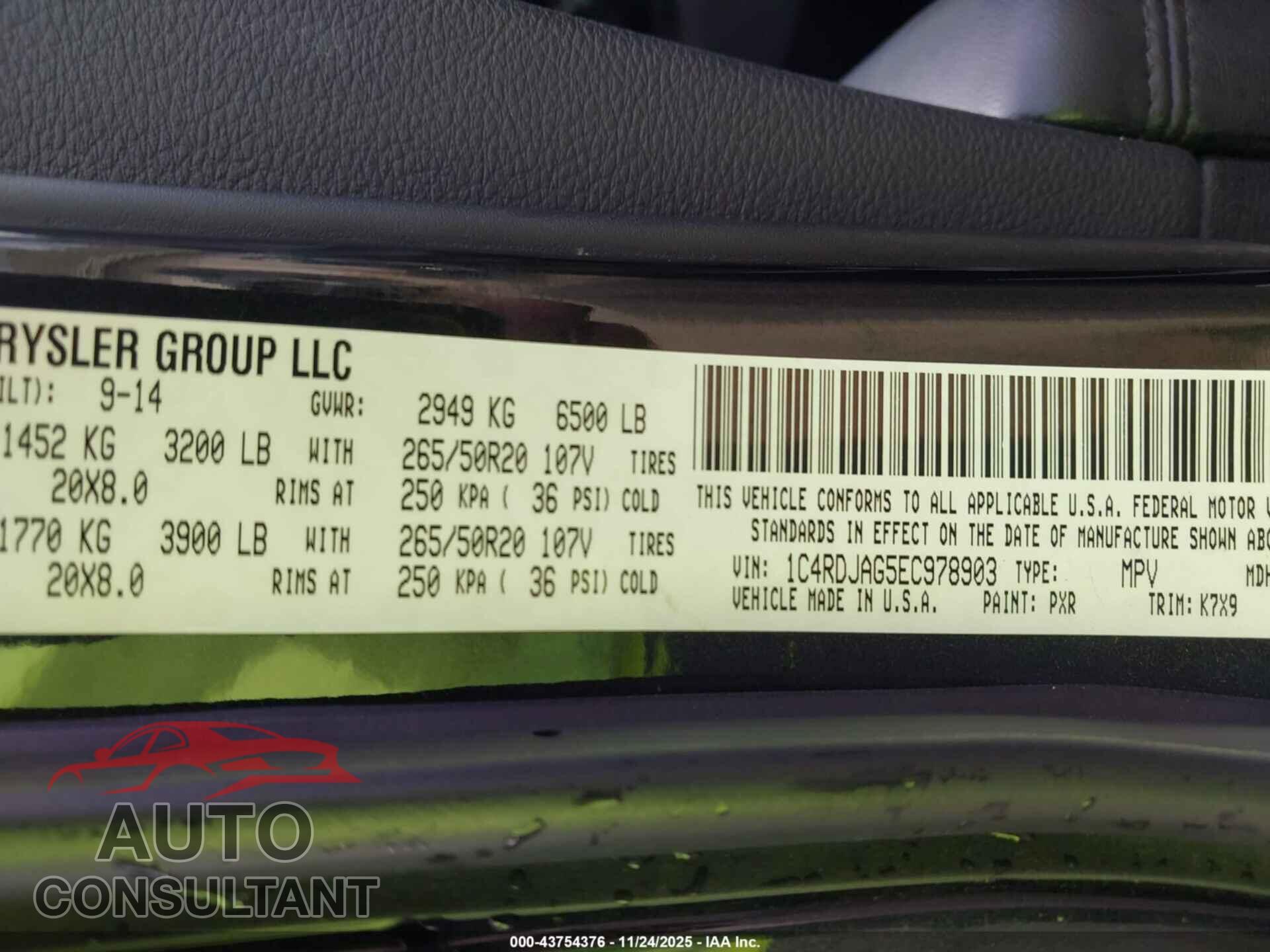 DODGE DURANGO 2014 - 1C4RDJAG5EC978903