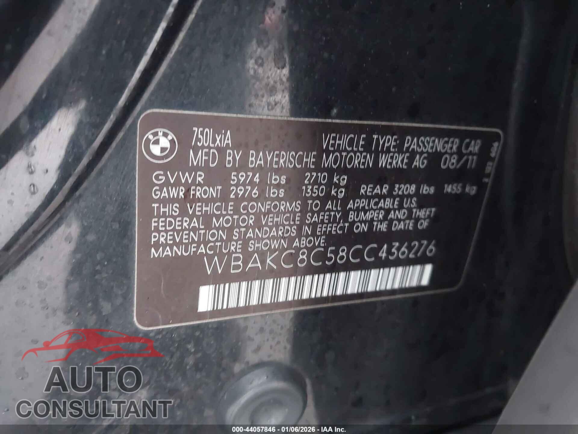 BMW 750LI 2012 - WBAKC8C58CC436276