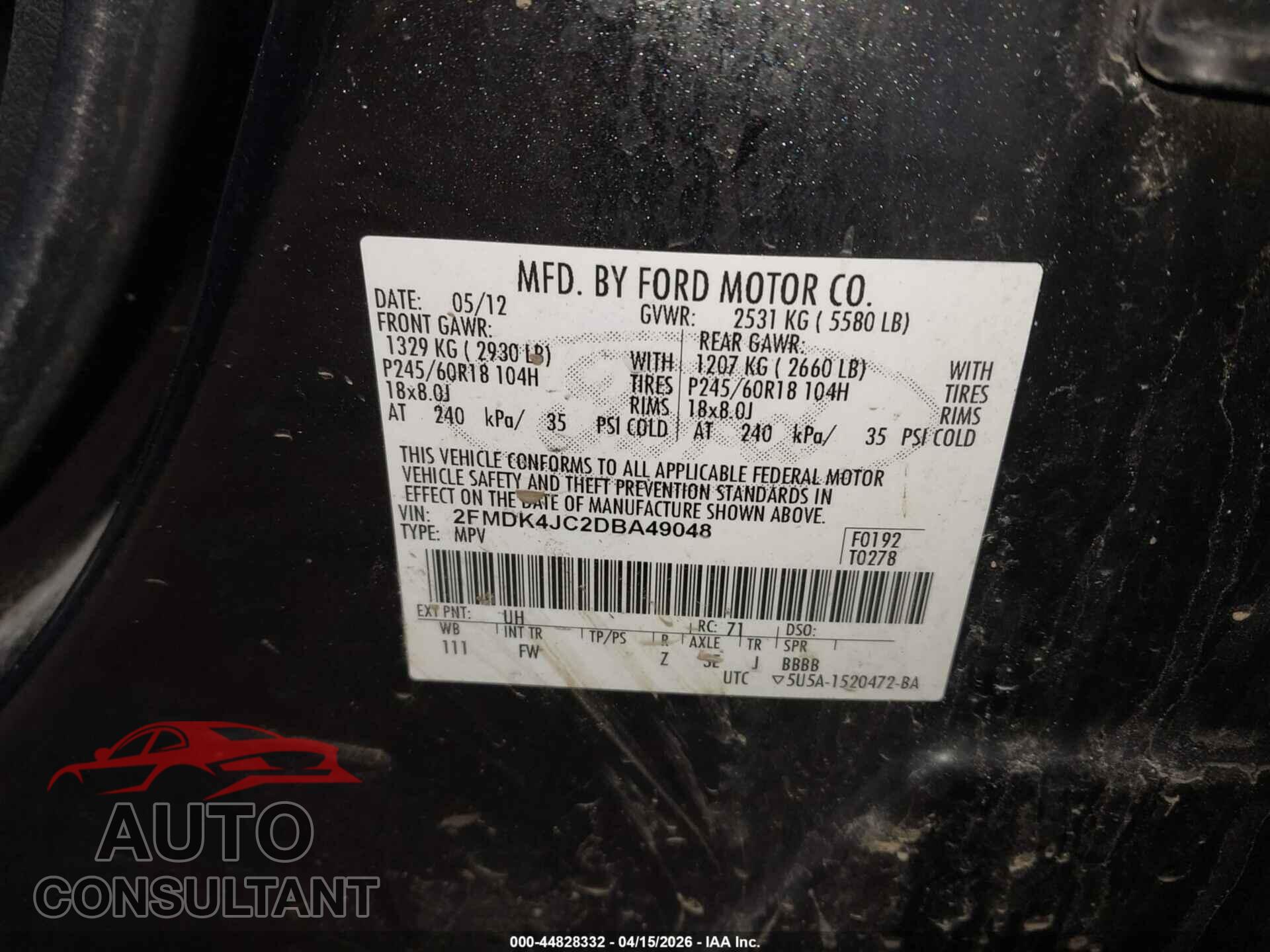 FORD EDGE 2013 - 2FMDK4JC2DBA49048