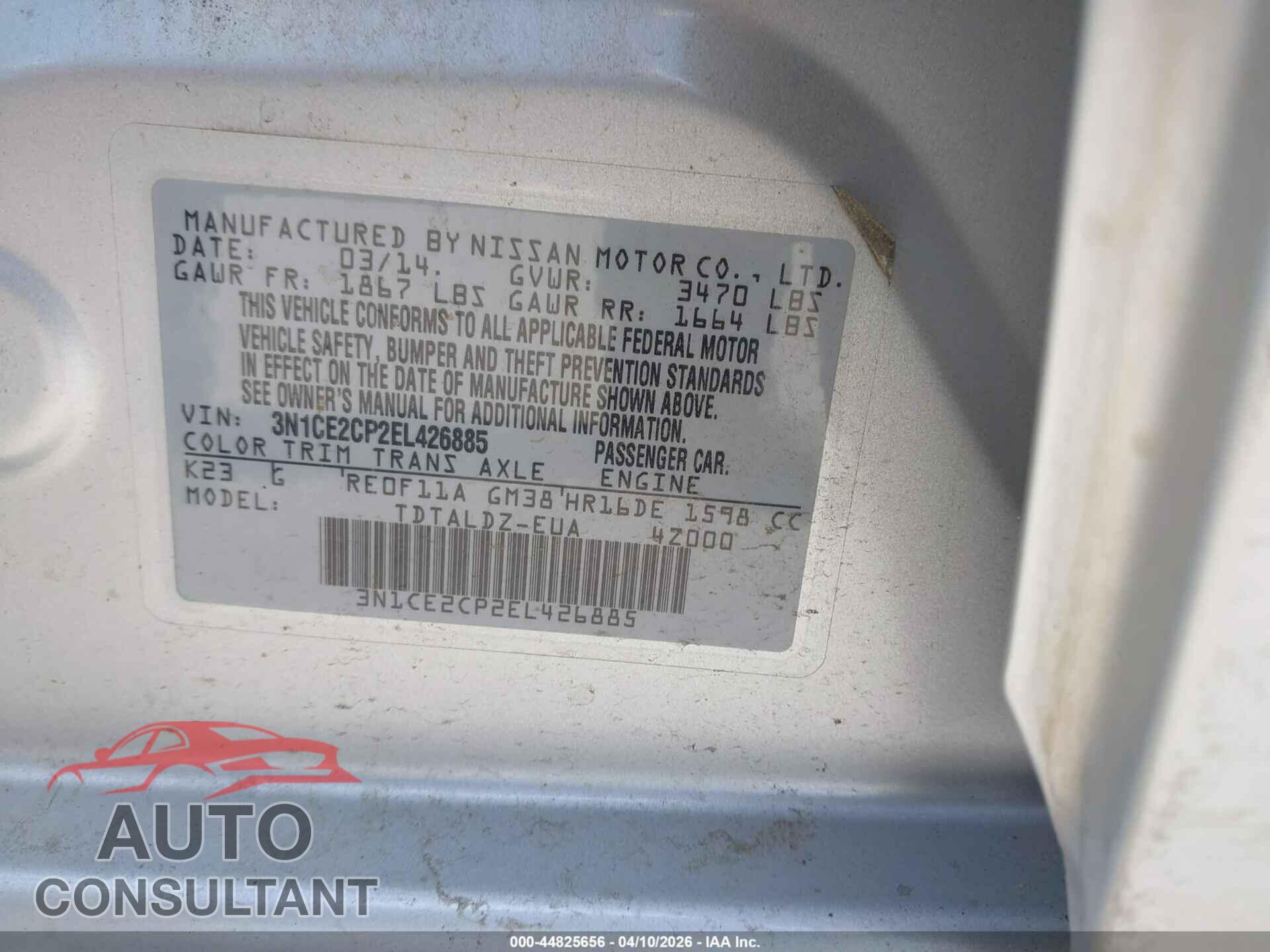 NISSAN VERSA NOTE 2014 - 3N1CE2CP2EL426885