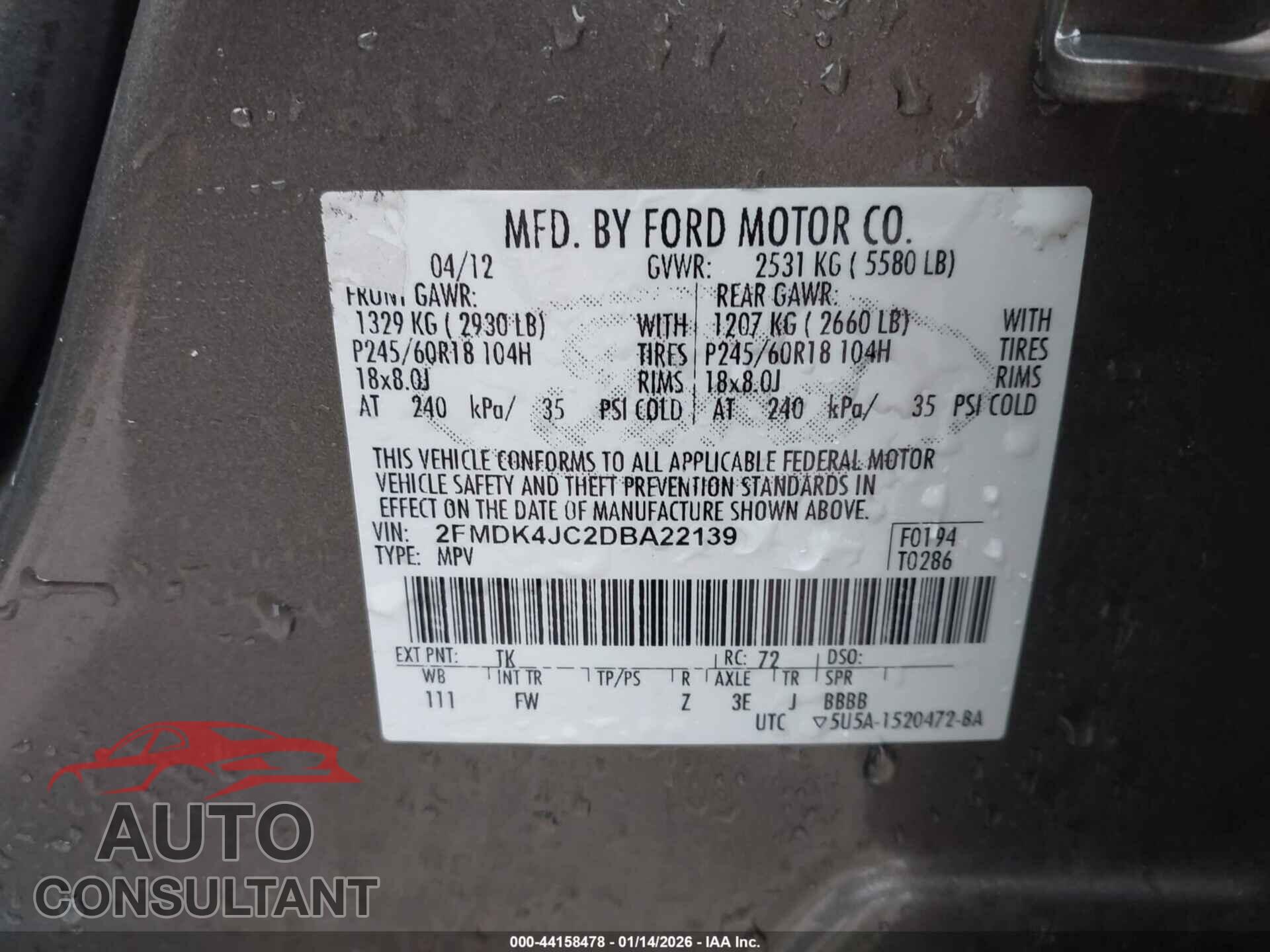 FORD EDGE 2013 - 2FMDK4JC2DBA22139