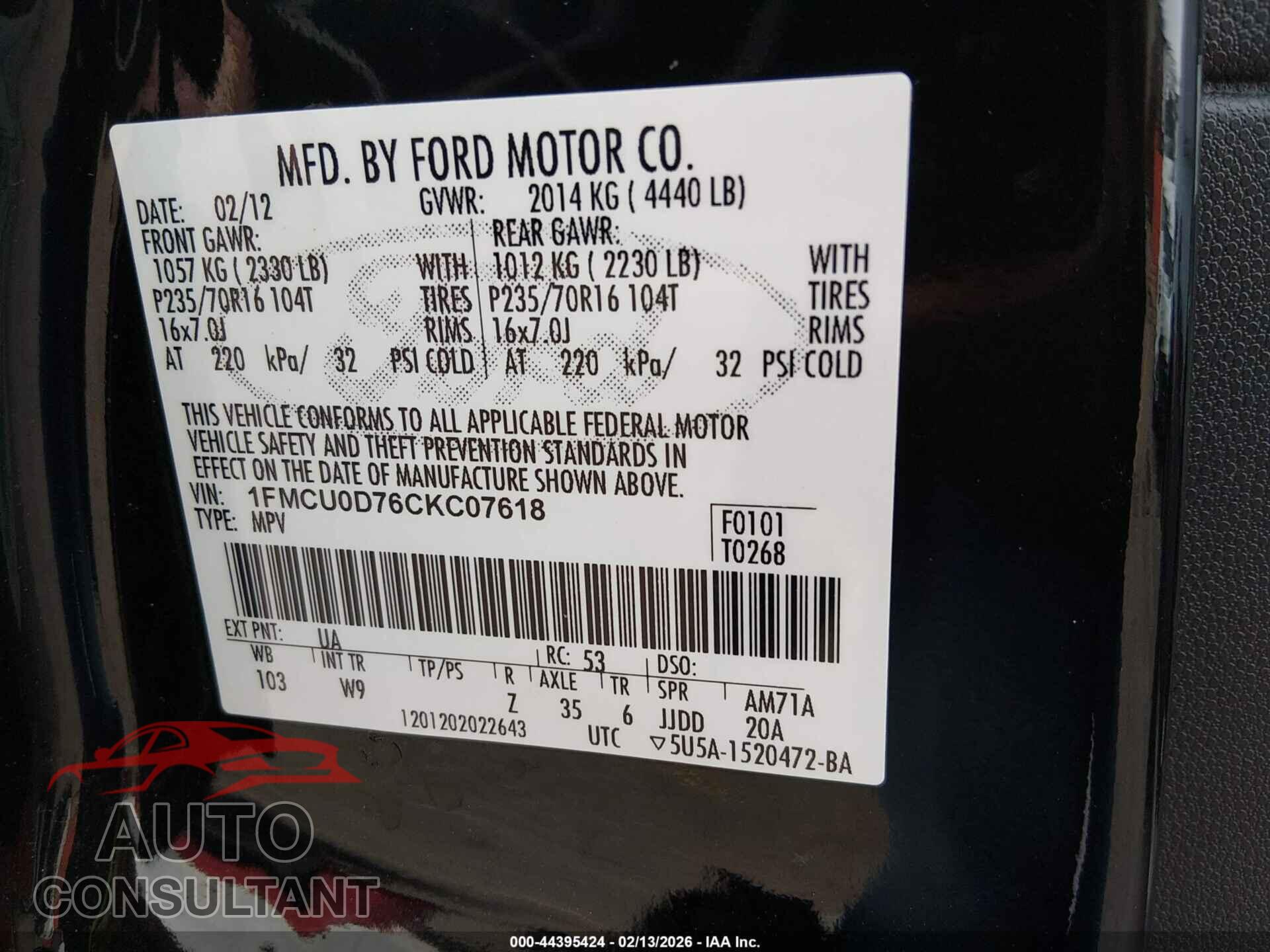 FORD ESCAPE 2012 - 1FMCU0D76CKC07618