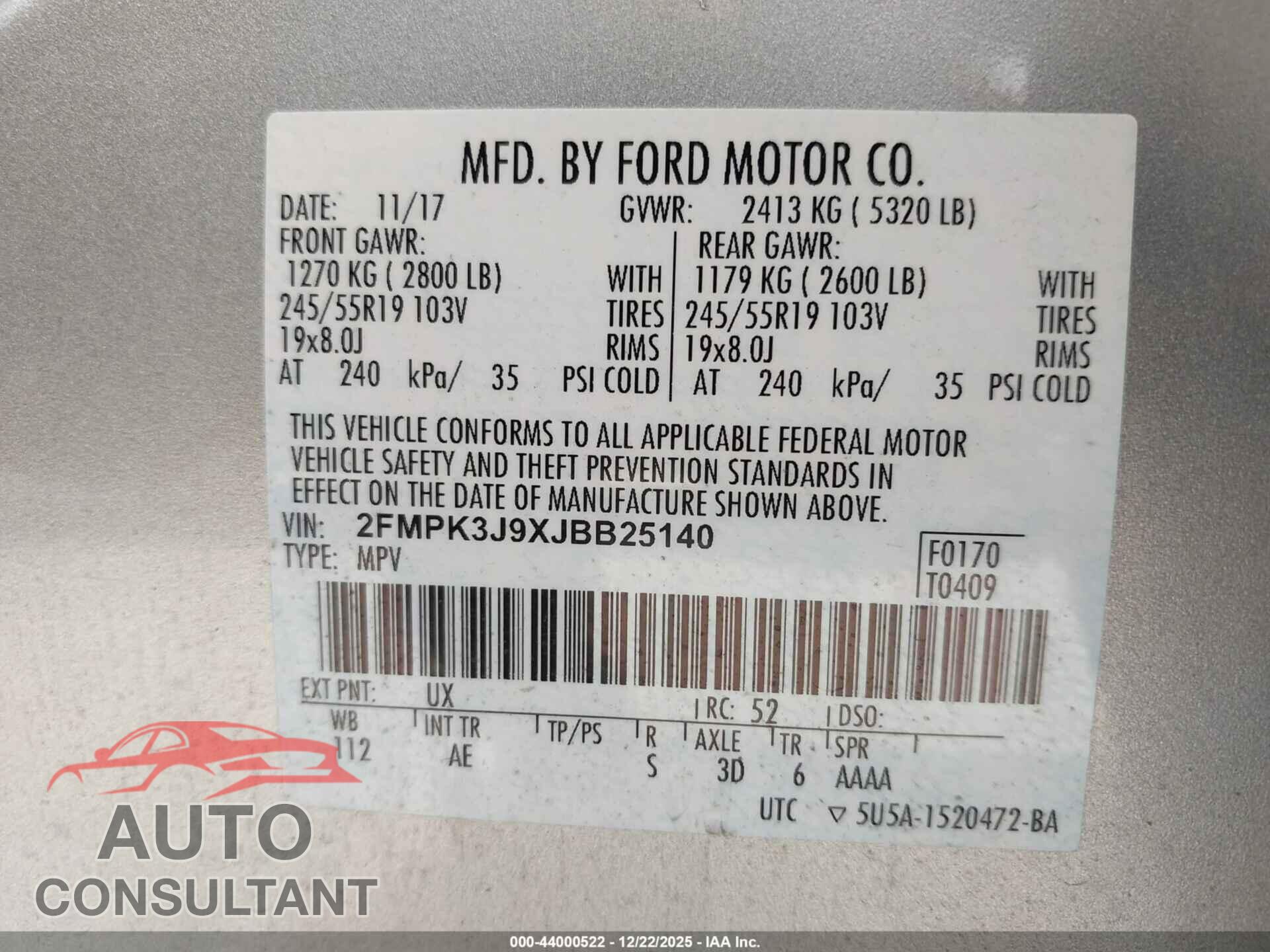 FORD EDGE 2018 - 2FMPK3J9XJBB25140