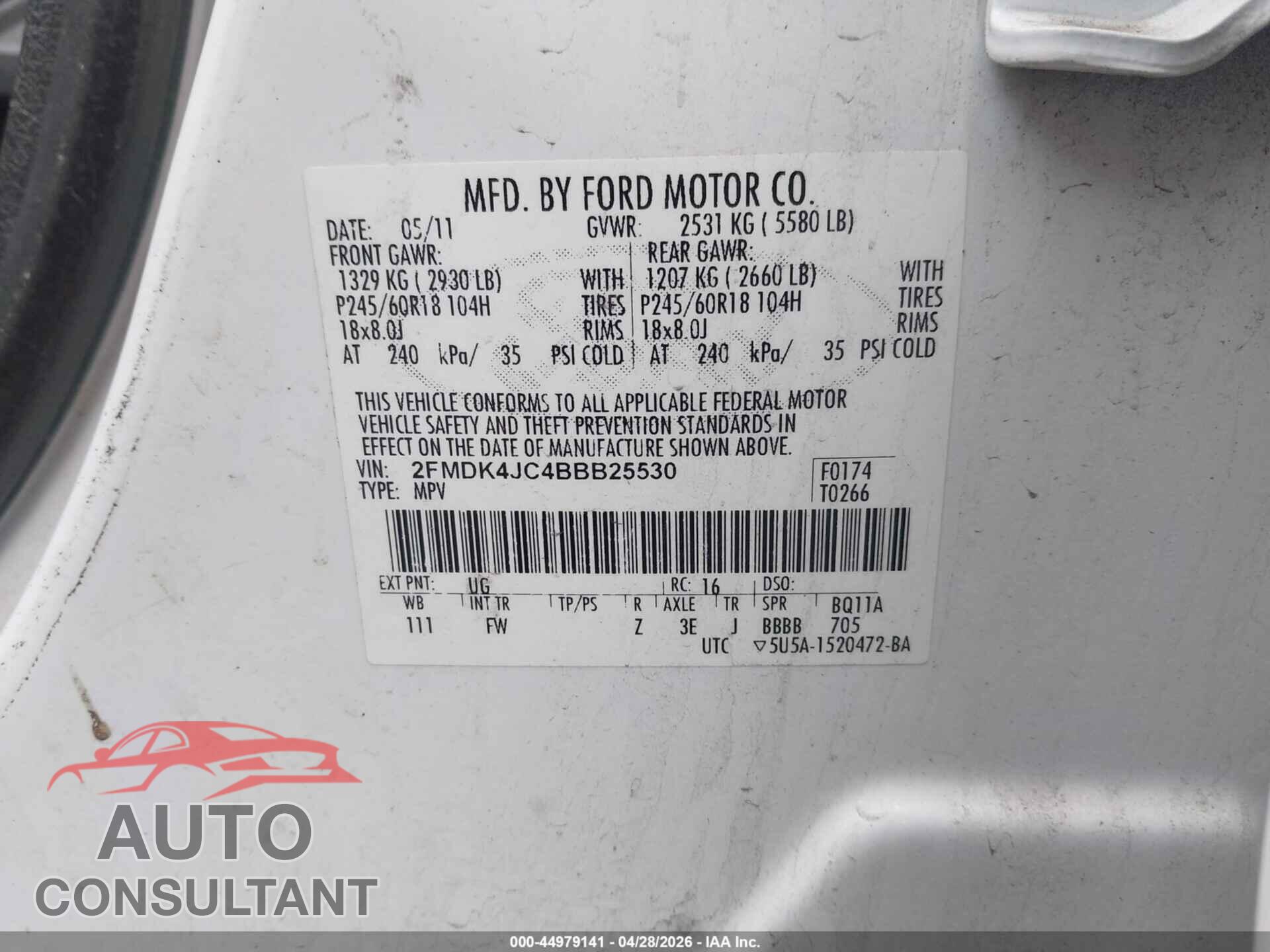 FORD EDGE 2011 - 2FMDK4JC4BBB25530