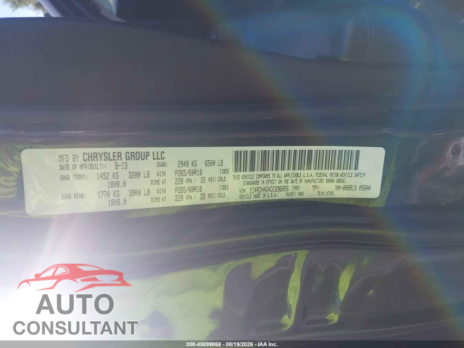 DODGE DURANGO 2013 - 1C4RDHAG4DC696856