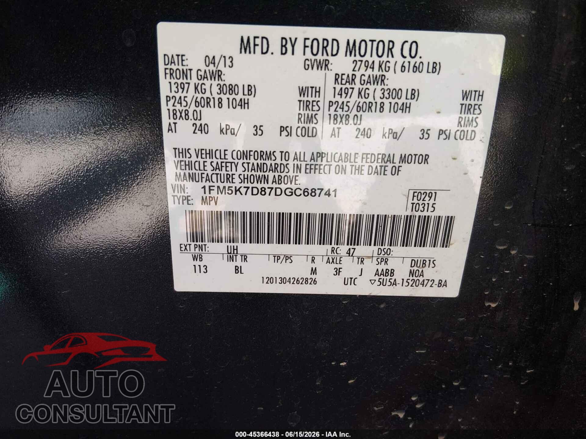 FORD EXPLORER 2013 - 1FM5K7D87DGC68741