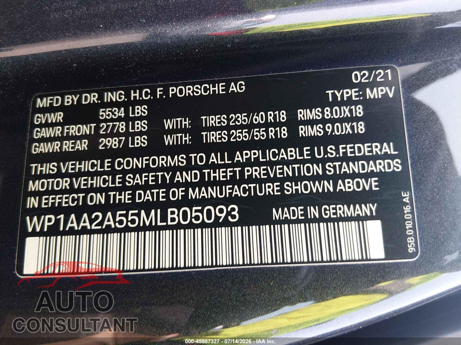 PORSCHE MACAN 2021 - WP1AA2A55MLB05093