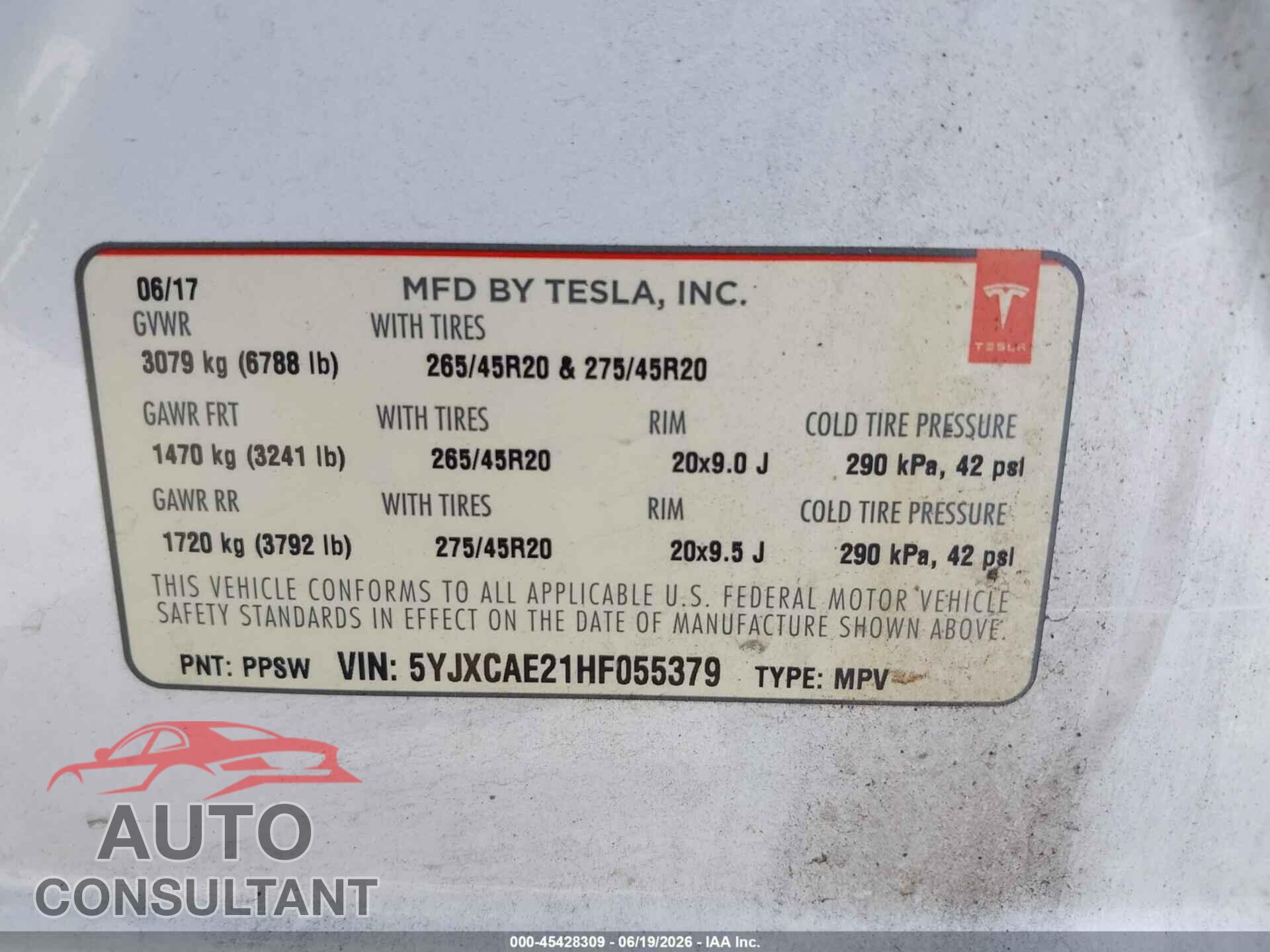 TESLA MODEL X 2017 - 5YJXCAE21HF055379