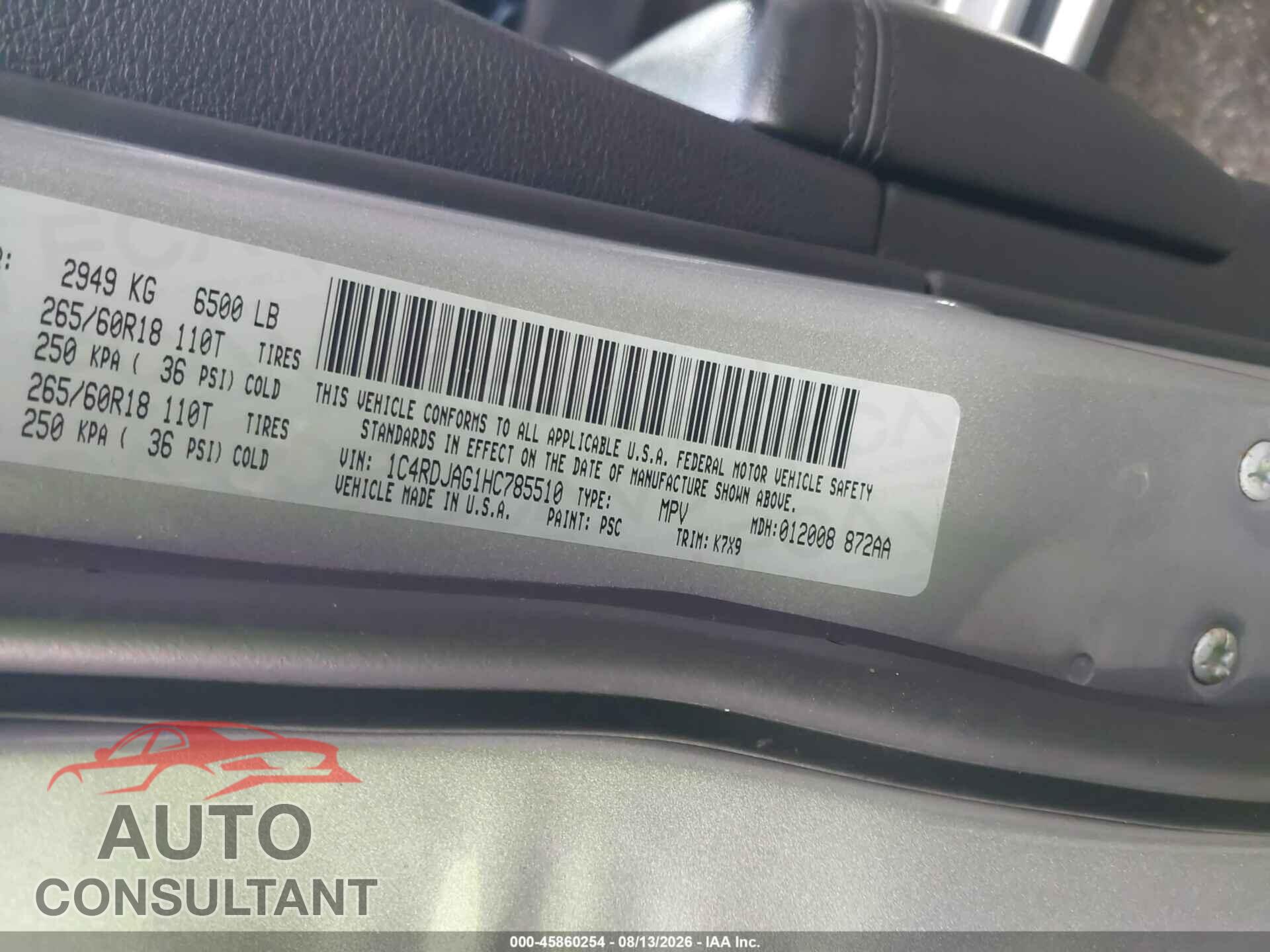 DODGE DURANGO 2017 - 1C4RDJAG1HC785510