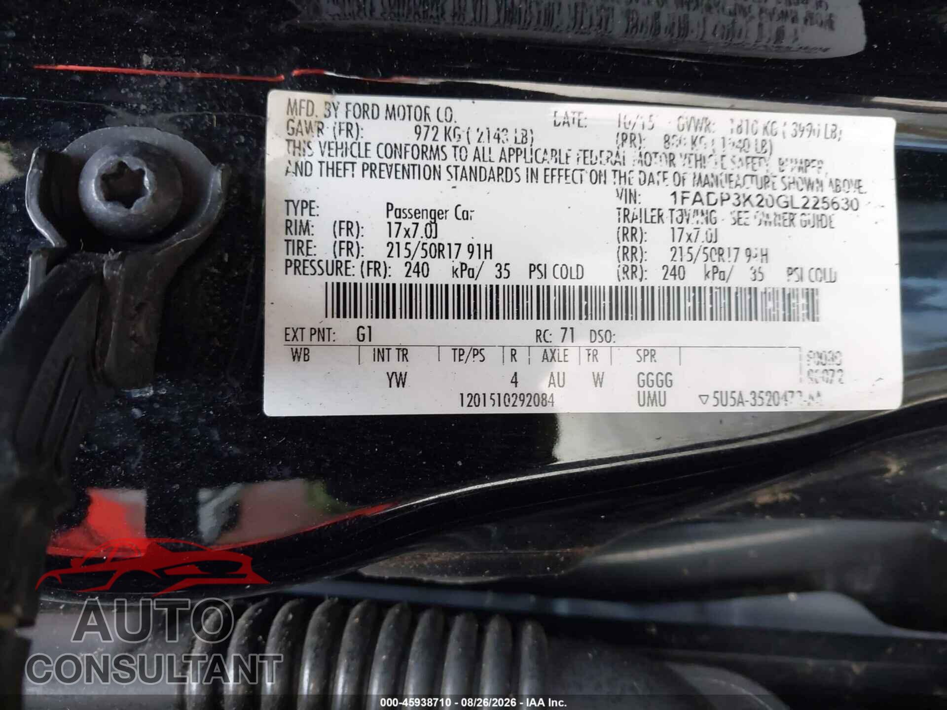 FORD FOCUS 2016 - 1FADP3K20GL225630