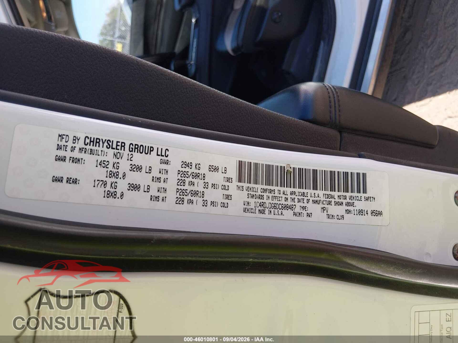 DODGE DURANGO 2013 - 1C4RDJDG6DC608487