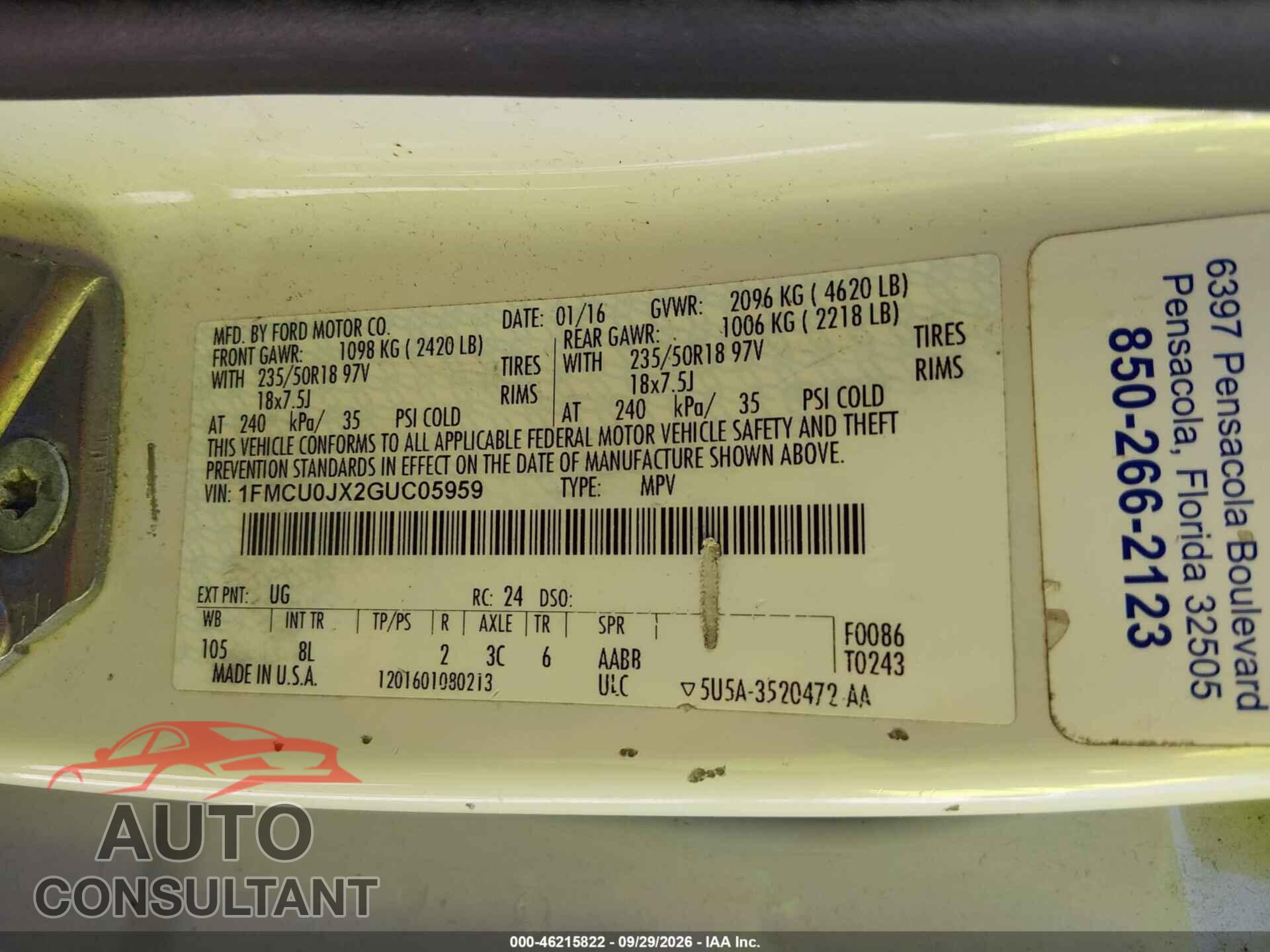 FORD ESCAPE 2016 - 1FMCU0JX2GUC05959
