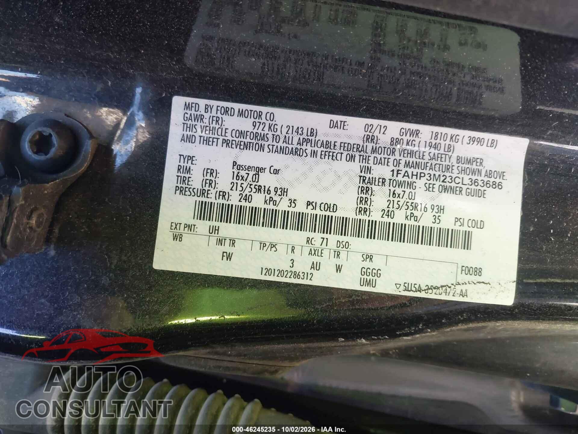 FORD FOCUS 2012 - 1FAHP3M23CL363686