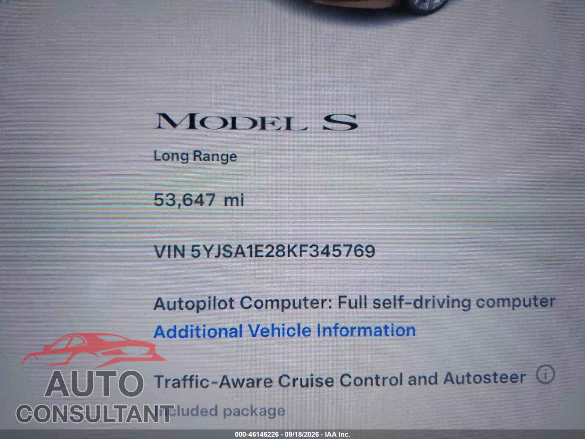 TESLA MODEL S 2019 - 5YJSA1E28KF345769
