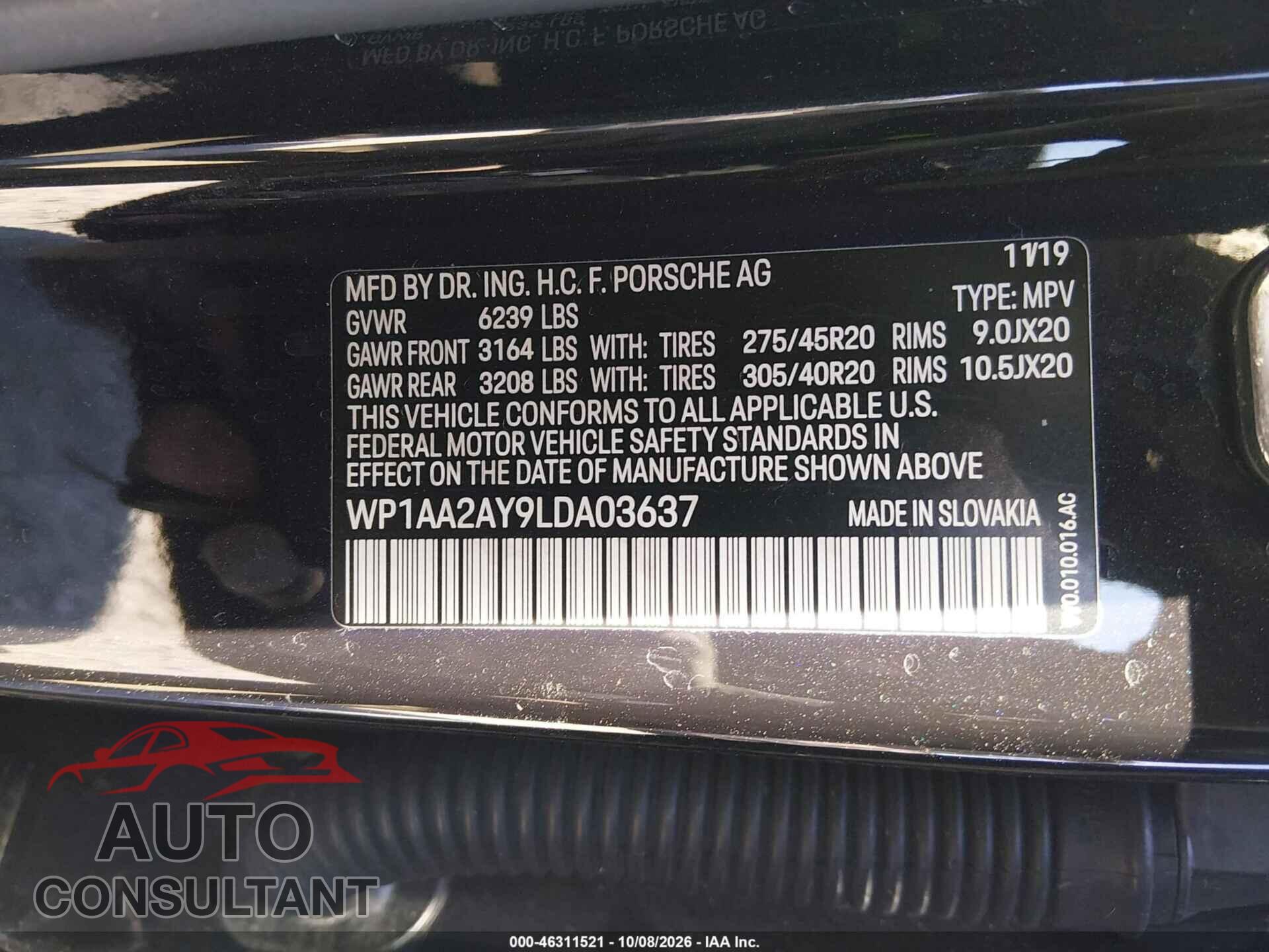 PORSCHE CAYENNE 2020 - WP1AA2AY9LDA03637