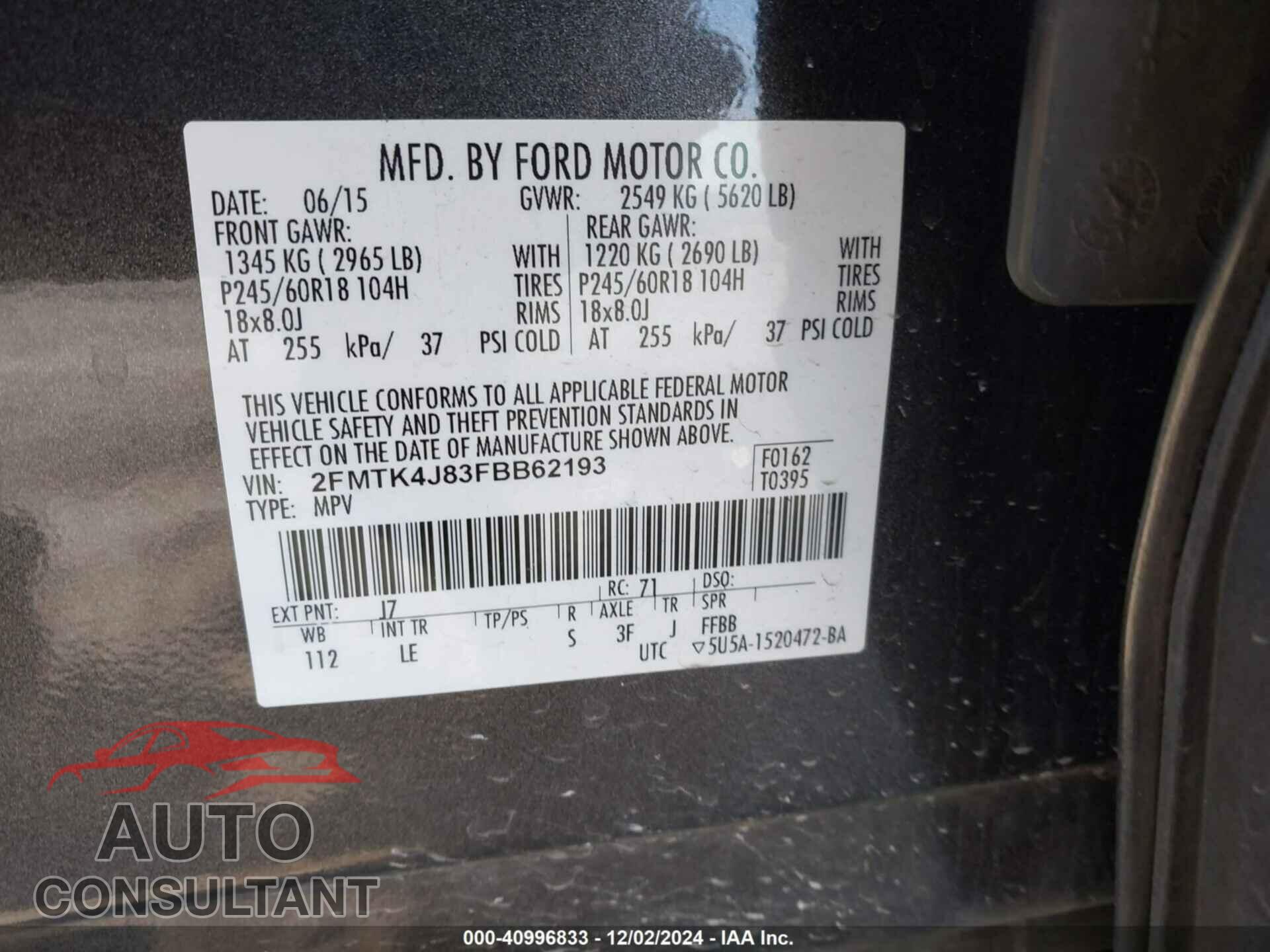 FORD EDGE 2015 - 2FMTK4J83FBB62193