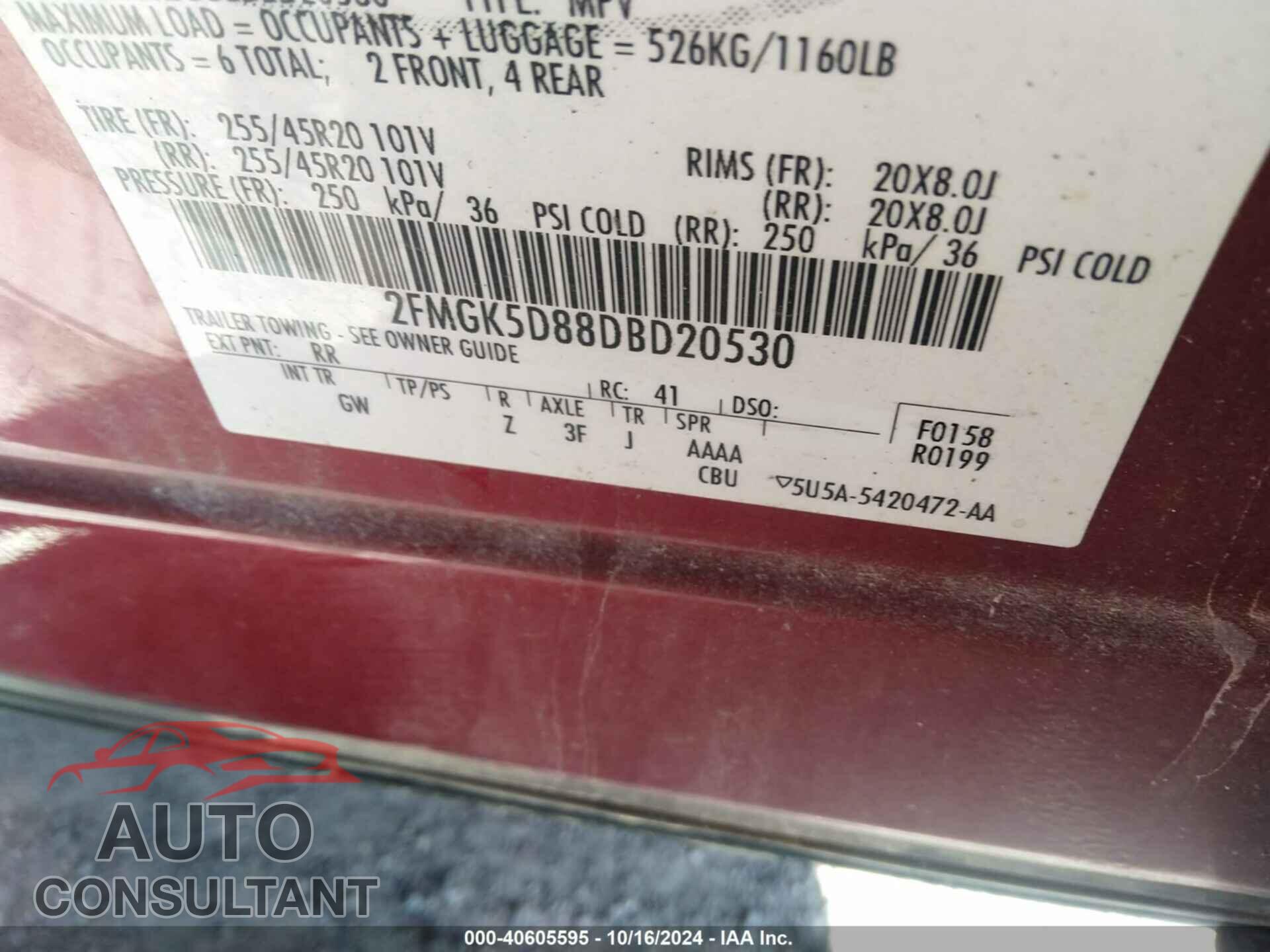 FORD FLEX 2013 - 2FMGK5D88DBD20530