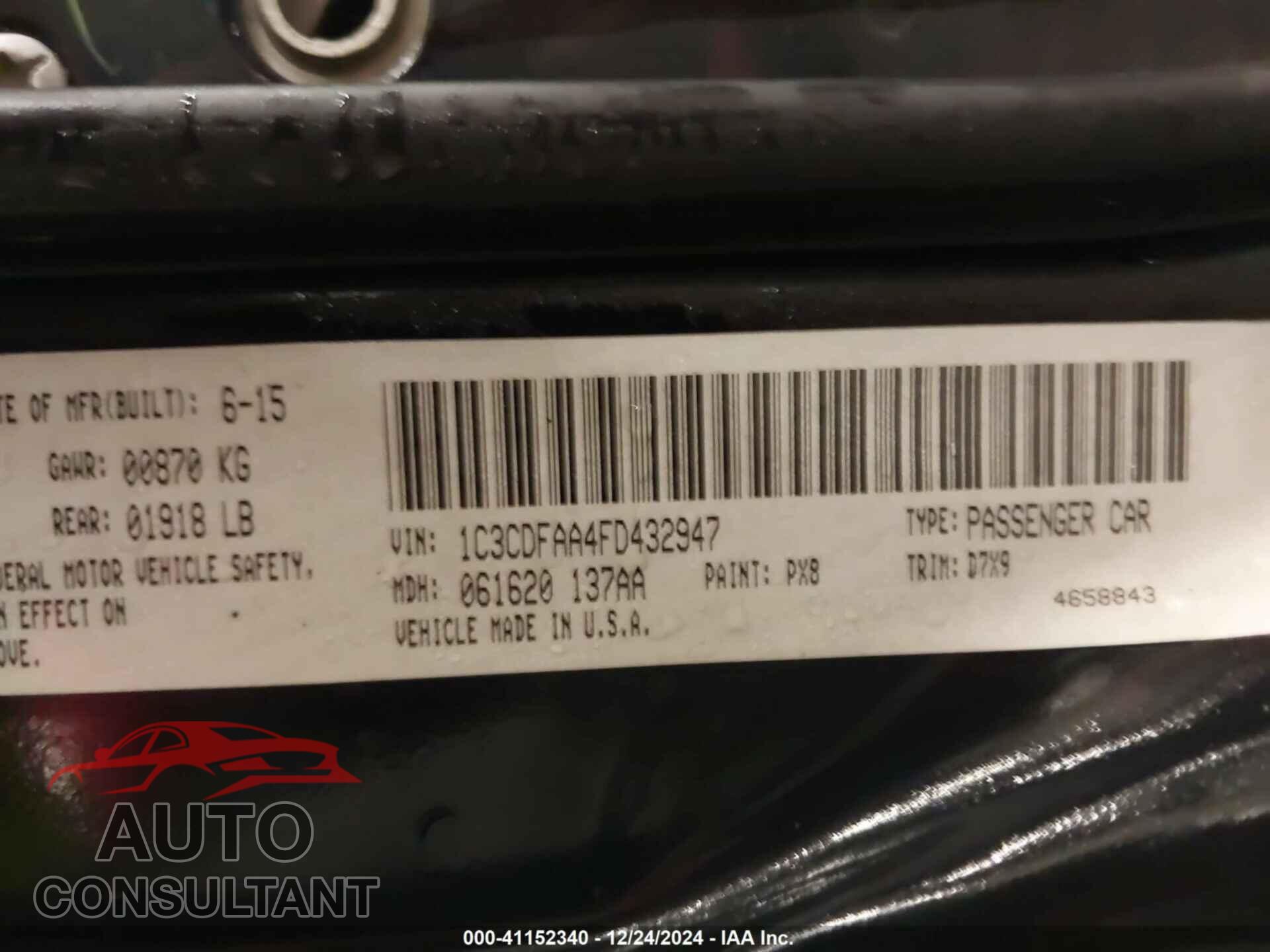 DODGE DART 2015 - 1C3CDFAA4FD432947