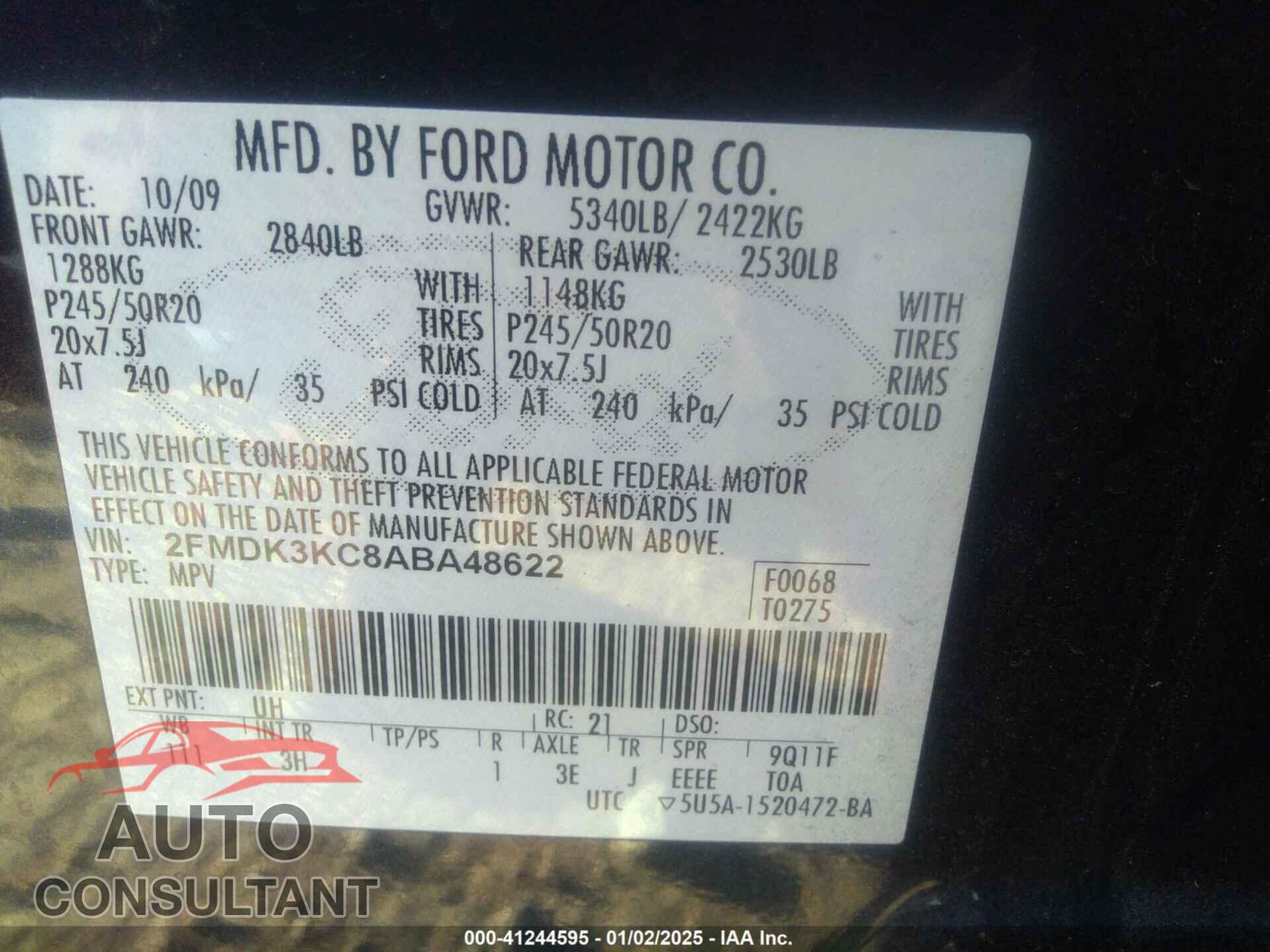 FORD EDGE 2010 - 2FMDK3KC8ABA48622