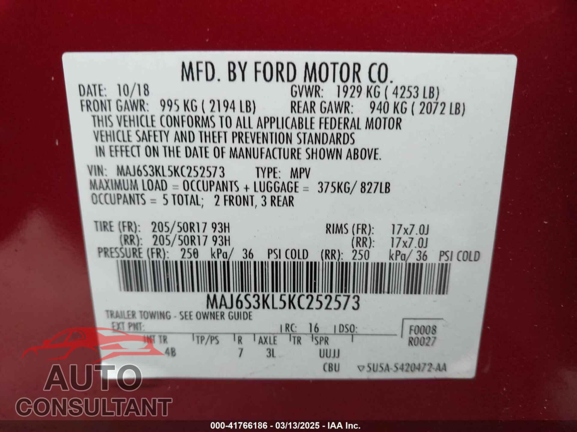 FORD ECOSPORT 2019 - MAJ6S3KL5KC252573