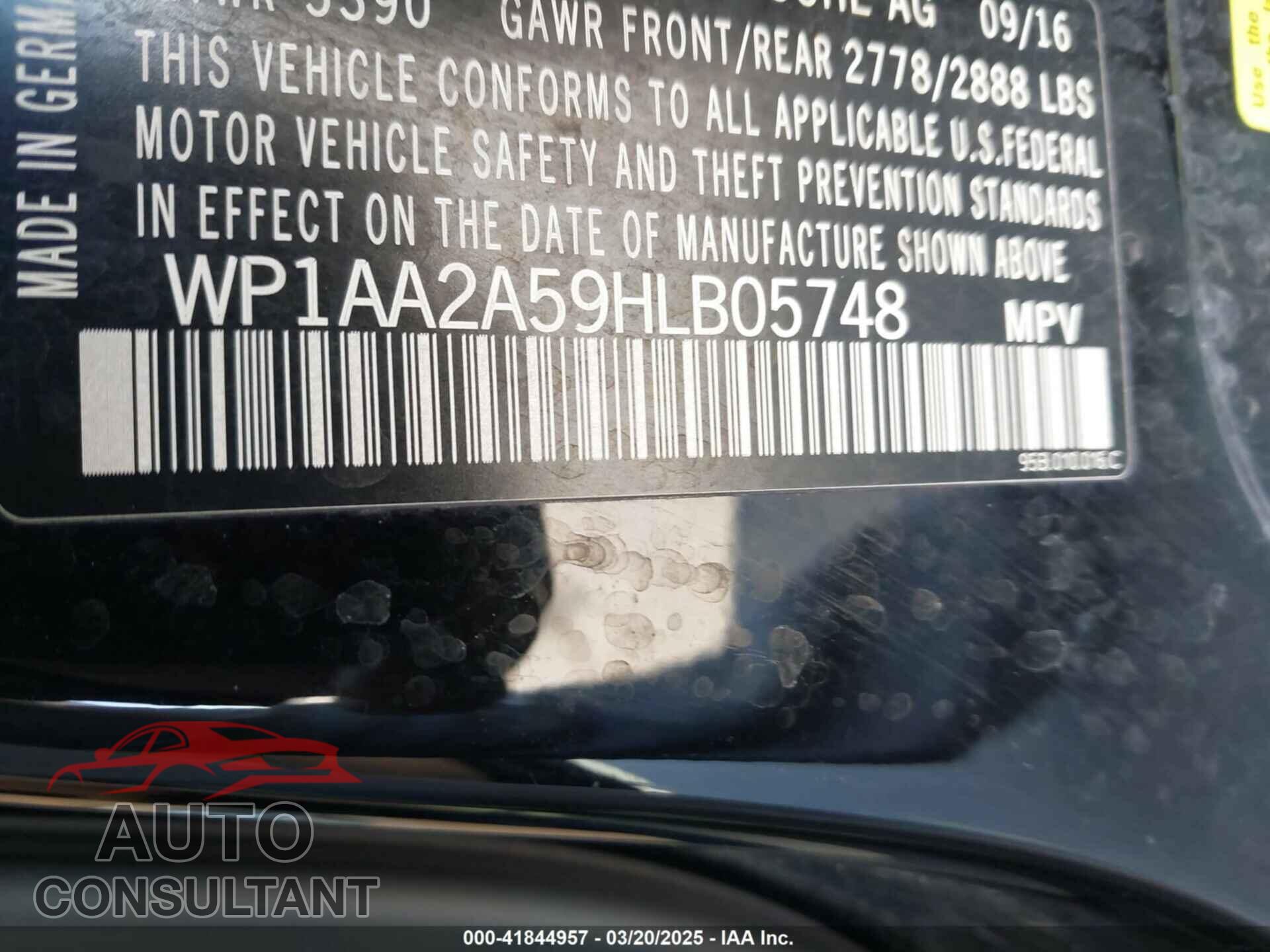 PORSCHE MACAN 2017 - WP1AA2A59HLB05748