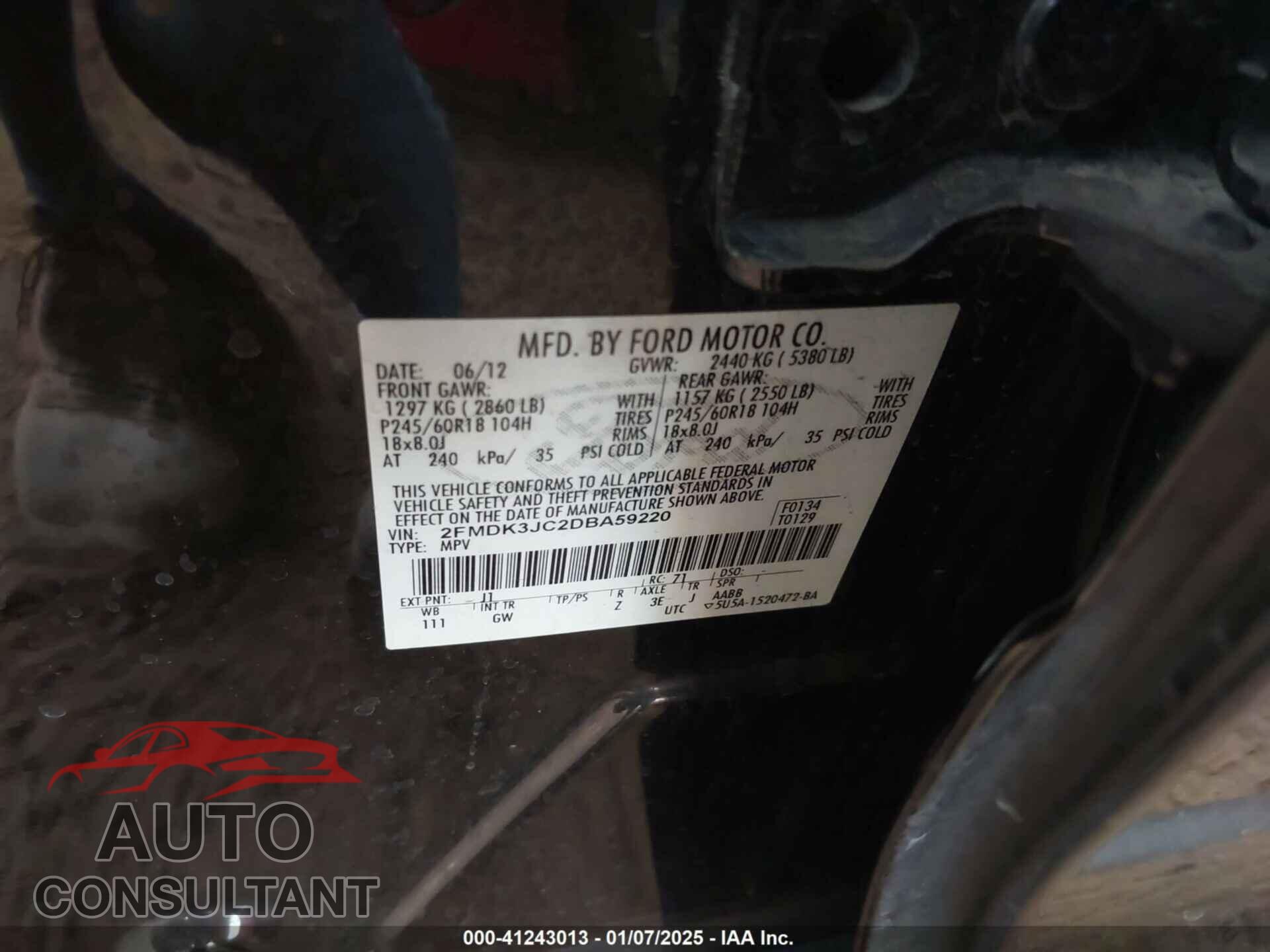 FORD EDGE 2013 - 2FMDK3JC2DBA59220