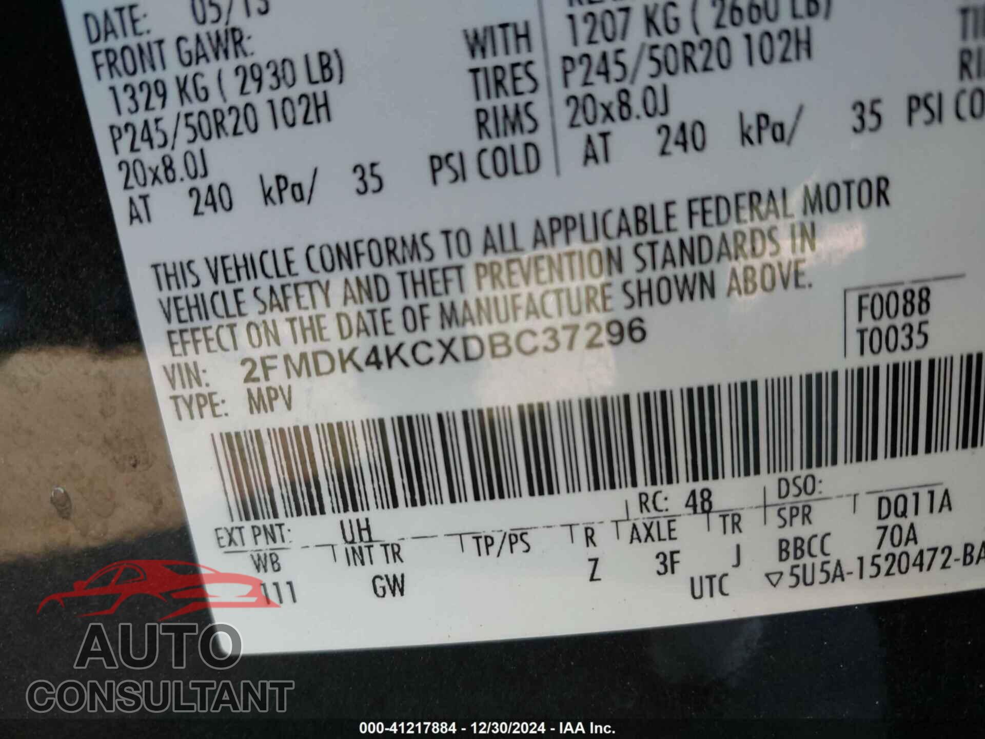 FORD EDGE 2013 - 2FMDK4KCXDBC37296