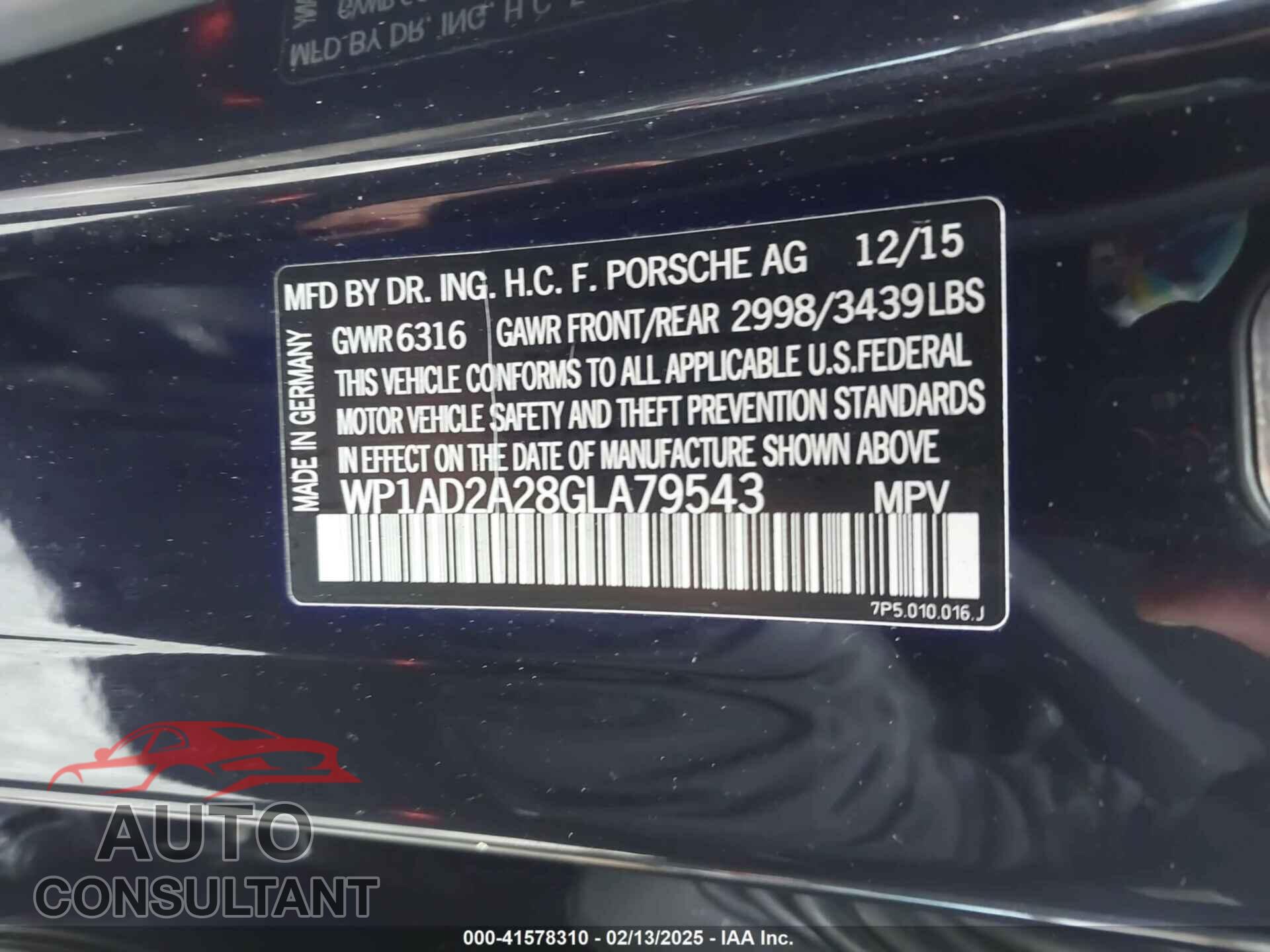 PORSCHE CAYENNE 2016 - WP1AD2A28GLA79543