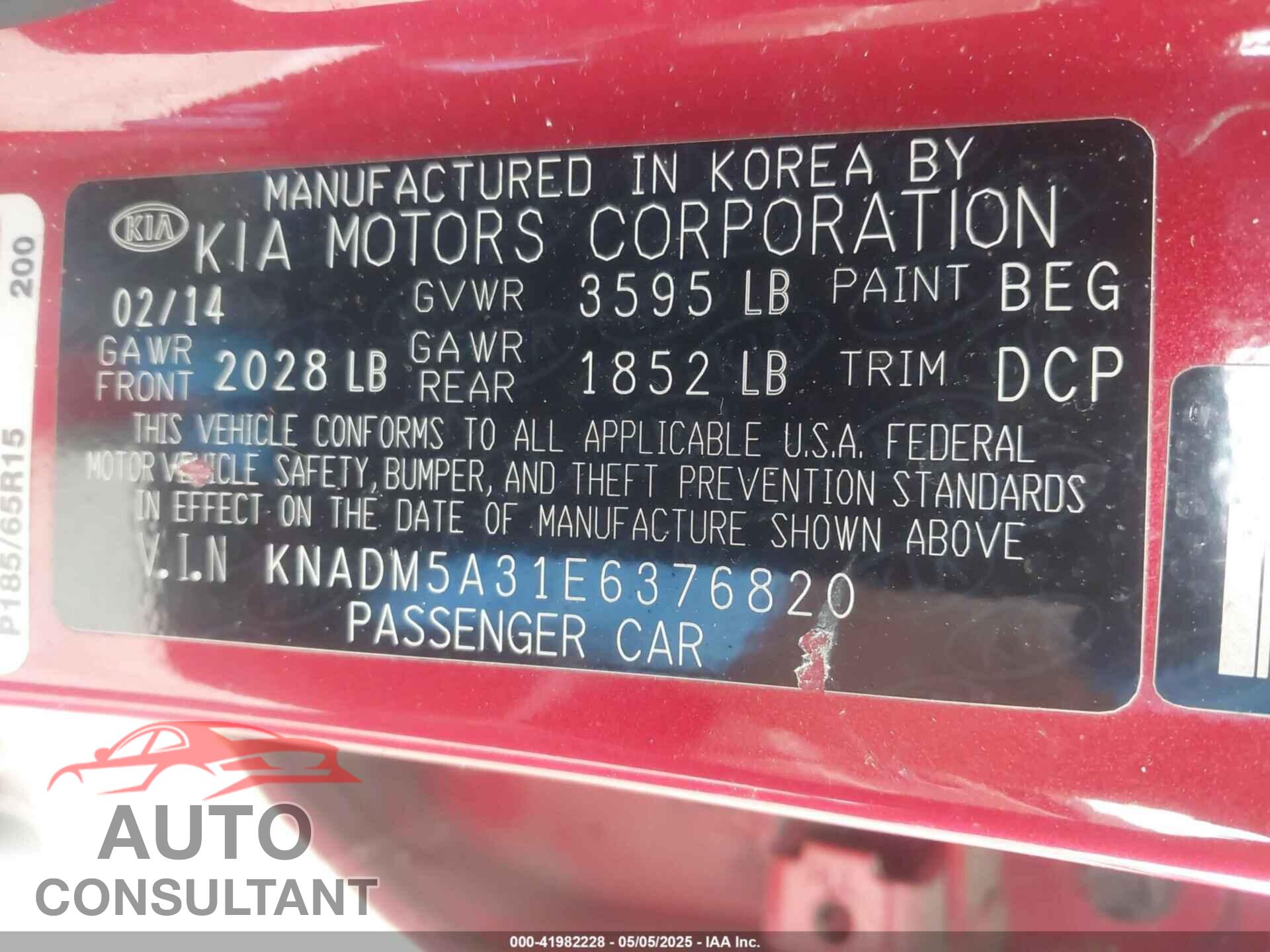 KIA RIO 2014 - KNADM5A31E6376820