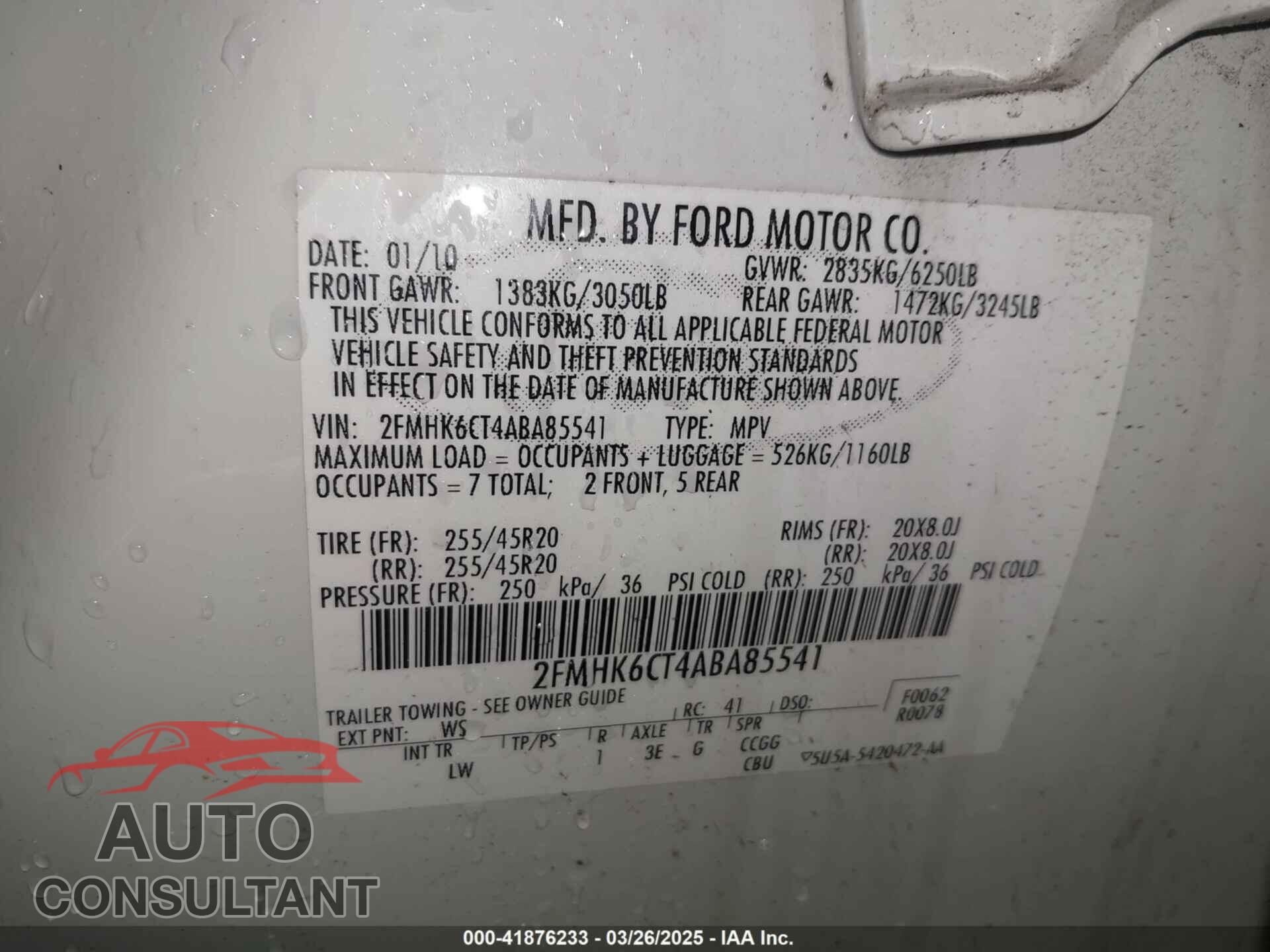 FORD FLEX 2010 - 2FMHK6CT4ABA85541