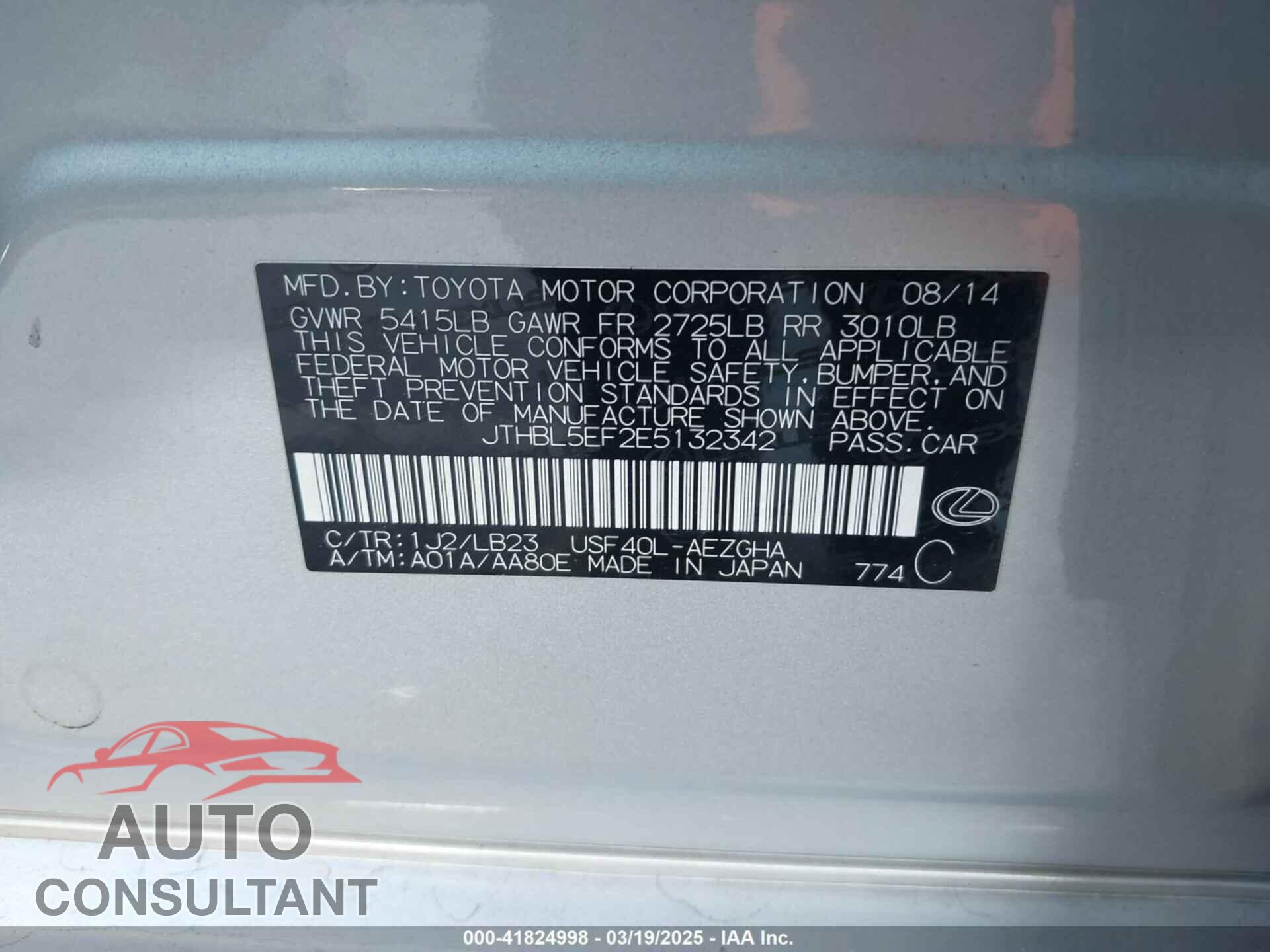 LEXUS LS 460 2014 - JTHBL5EF2E5132342