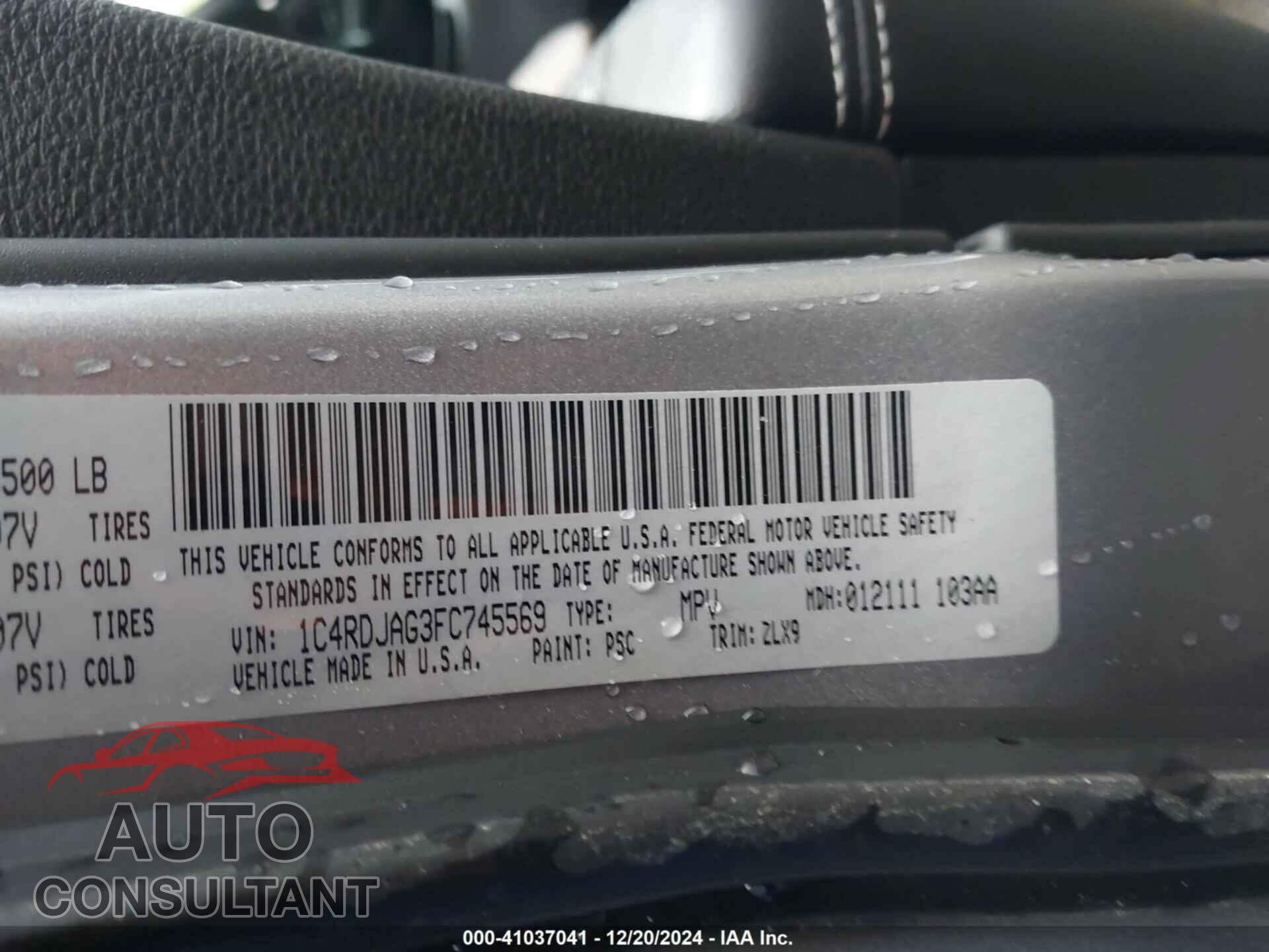 DODGE DURANGO 2015 - 1C4RDJAG3FC745569