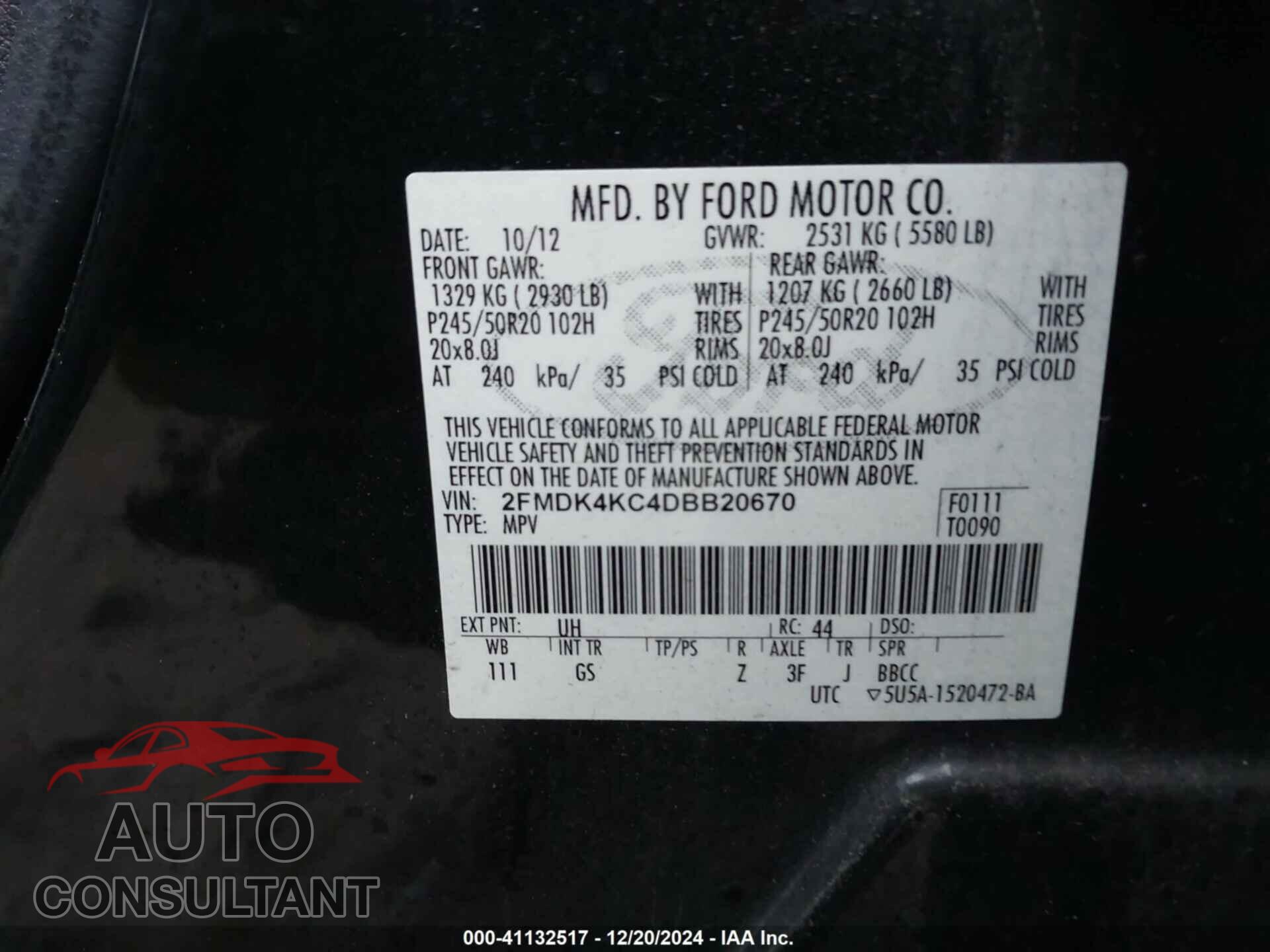 FORD EDGE 2013 - 2FMDK4KC4DBB20670