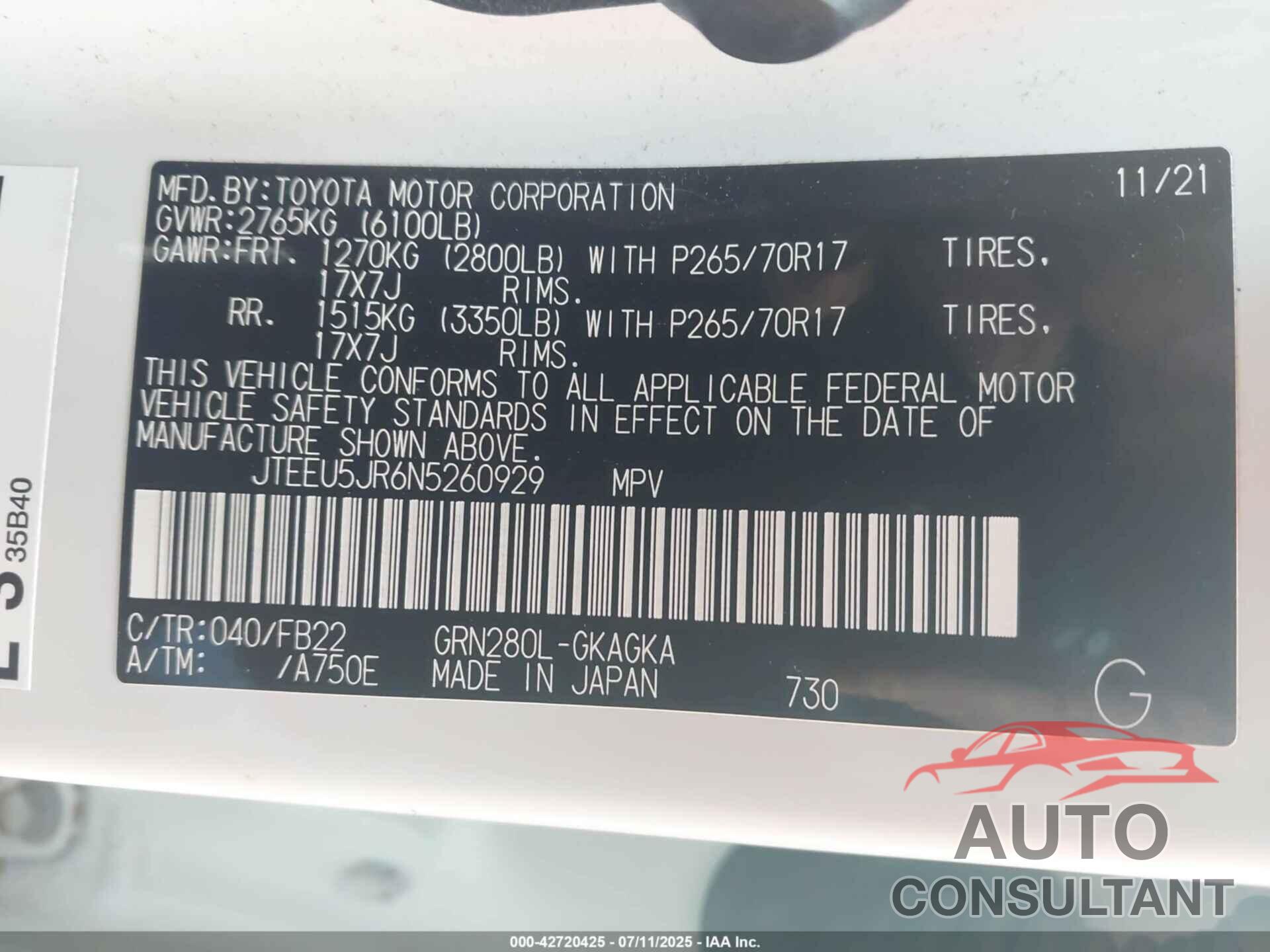 TOYOTA 4RUNNER 2022 - JTEEU5JR6N5260929