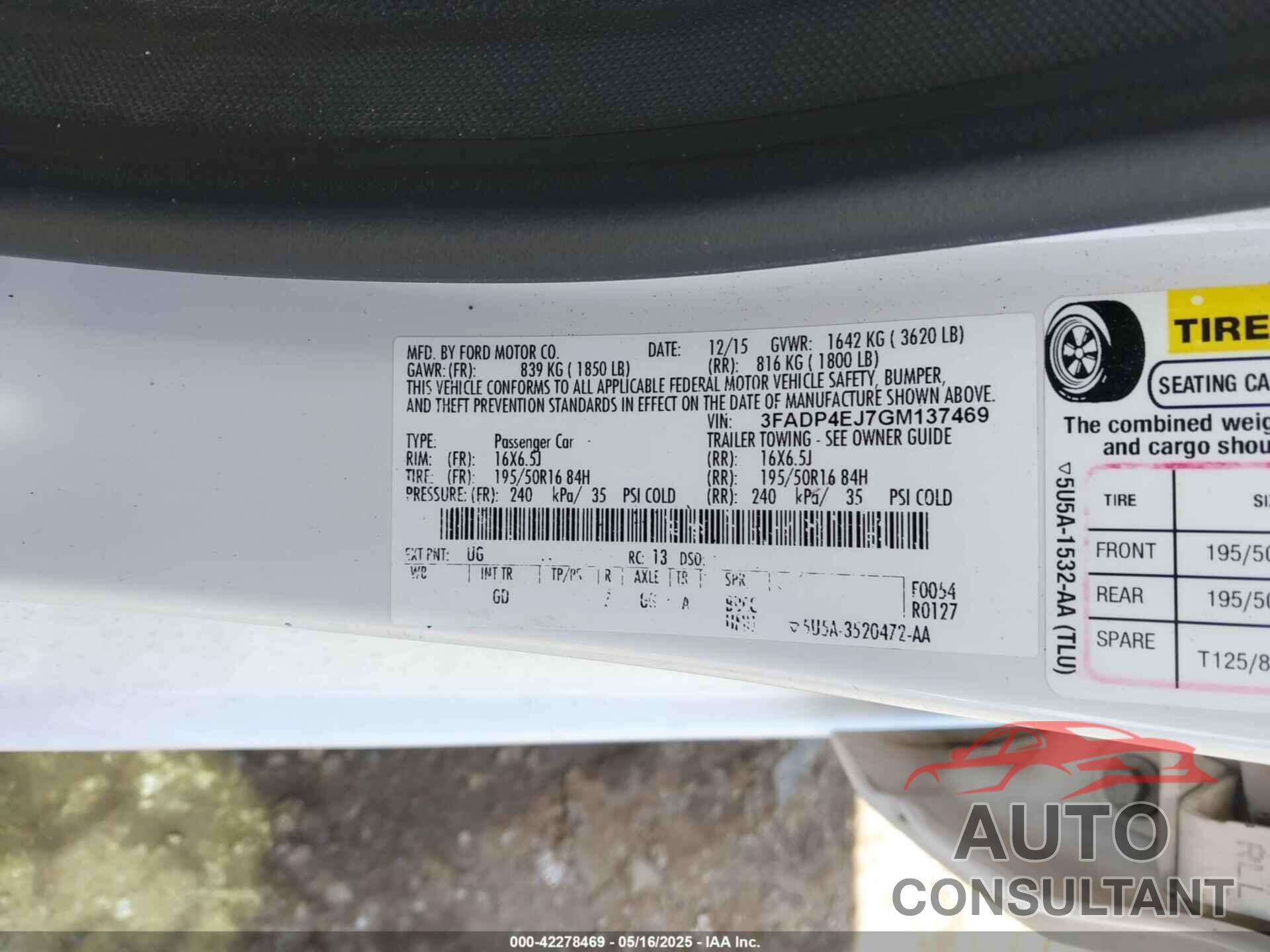 FORD FIESTA 2016 - 3FADP4EJ7GM137469