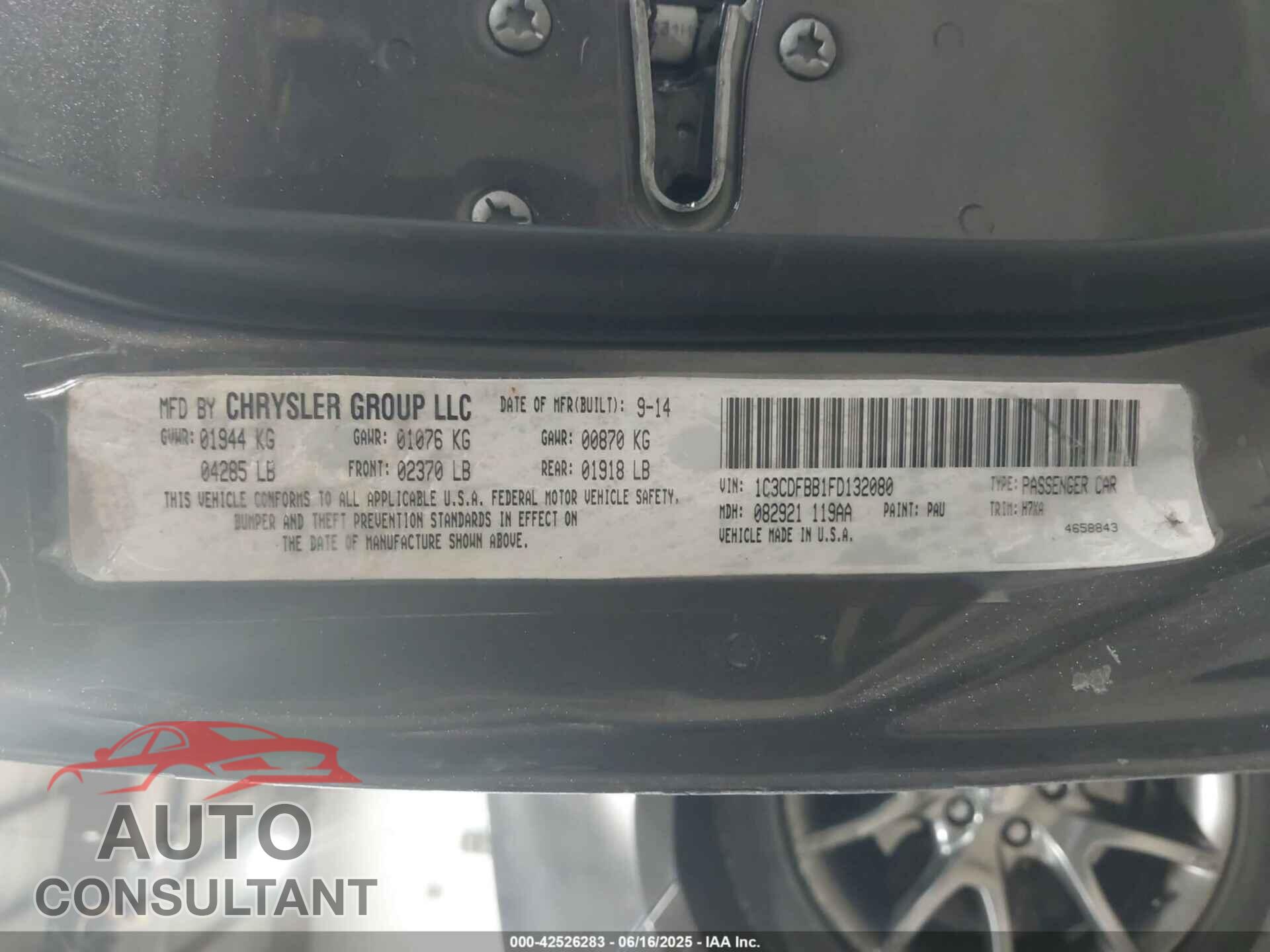 DODGE DART 2015 - 1C3CDFBB1FD132080